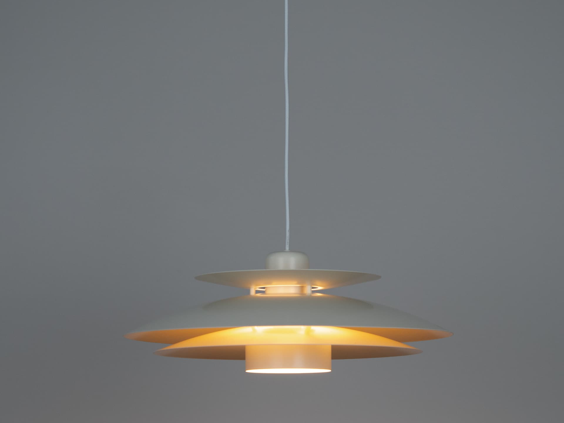 Pendant lamp, white beige brown, aluminum, by K. Wiborg, Jeka, Denmark, 1980s. - 332426