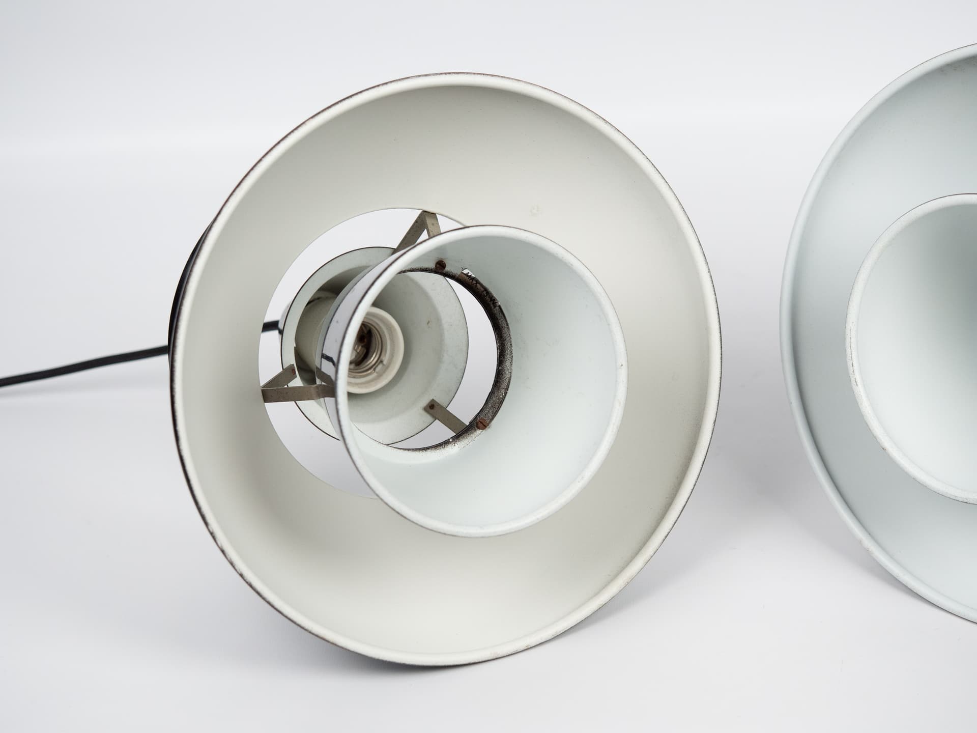 Pair of pendant lamps Doo Wop, black, gold and white metal, Louis Poulsen, Denmark, 1950s. - 332482