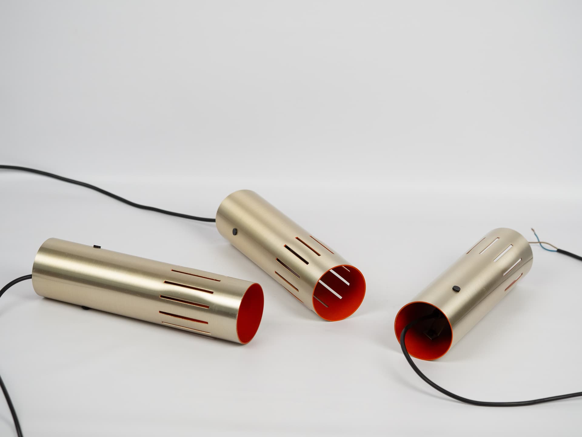 Set of three pendant lamps Etna, gold brass, black aluminium, by J. Hammerborg, Fog & Mørup, Denmark, 1960s. - 332502