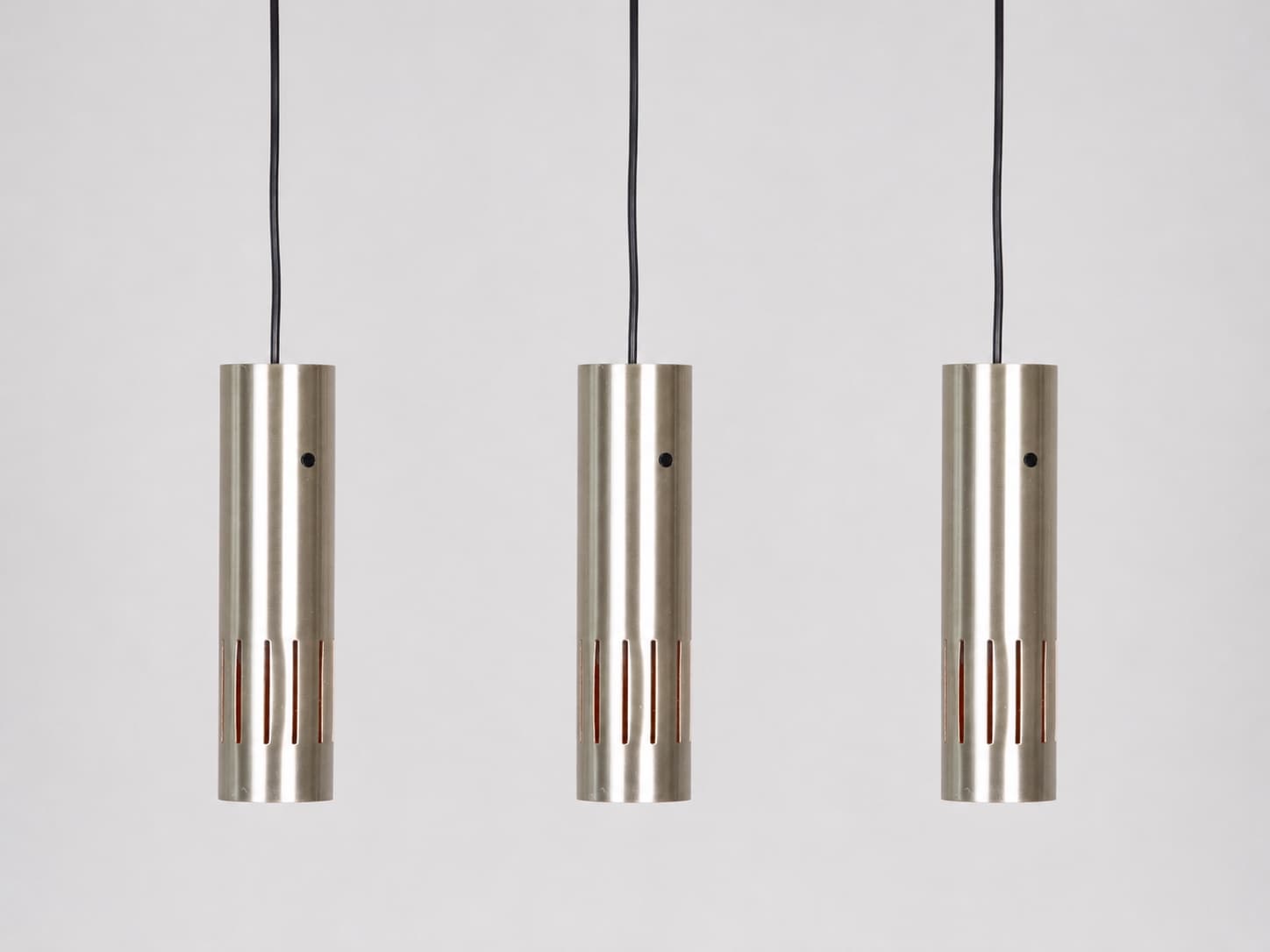 Set of three pendant lamps Etna, gold brass, black aluminium, by J. Hammerborg, Fog & Mørup, Denmark, 1960s. - 332511
