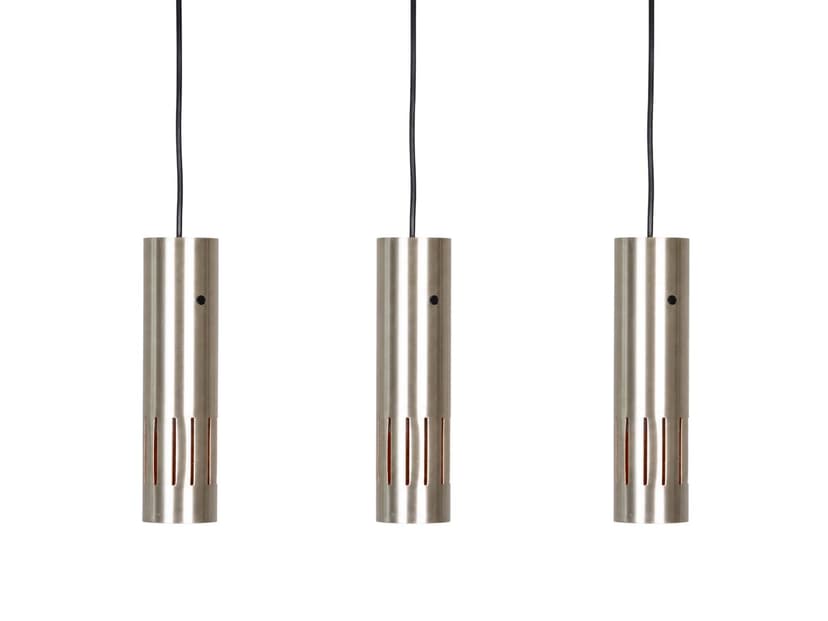 Set of three pendant lamps Etna, gold brass, black aluminium, by J. Hammerborg, Fog & Mørup, Denmark, 1960s.