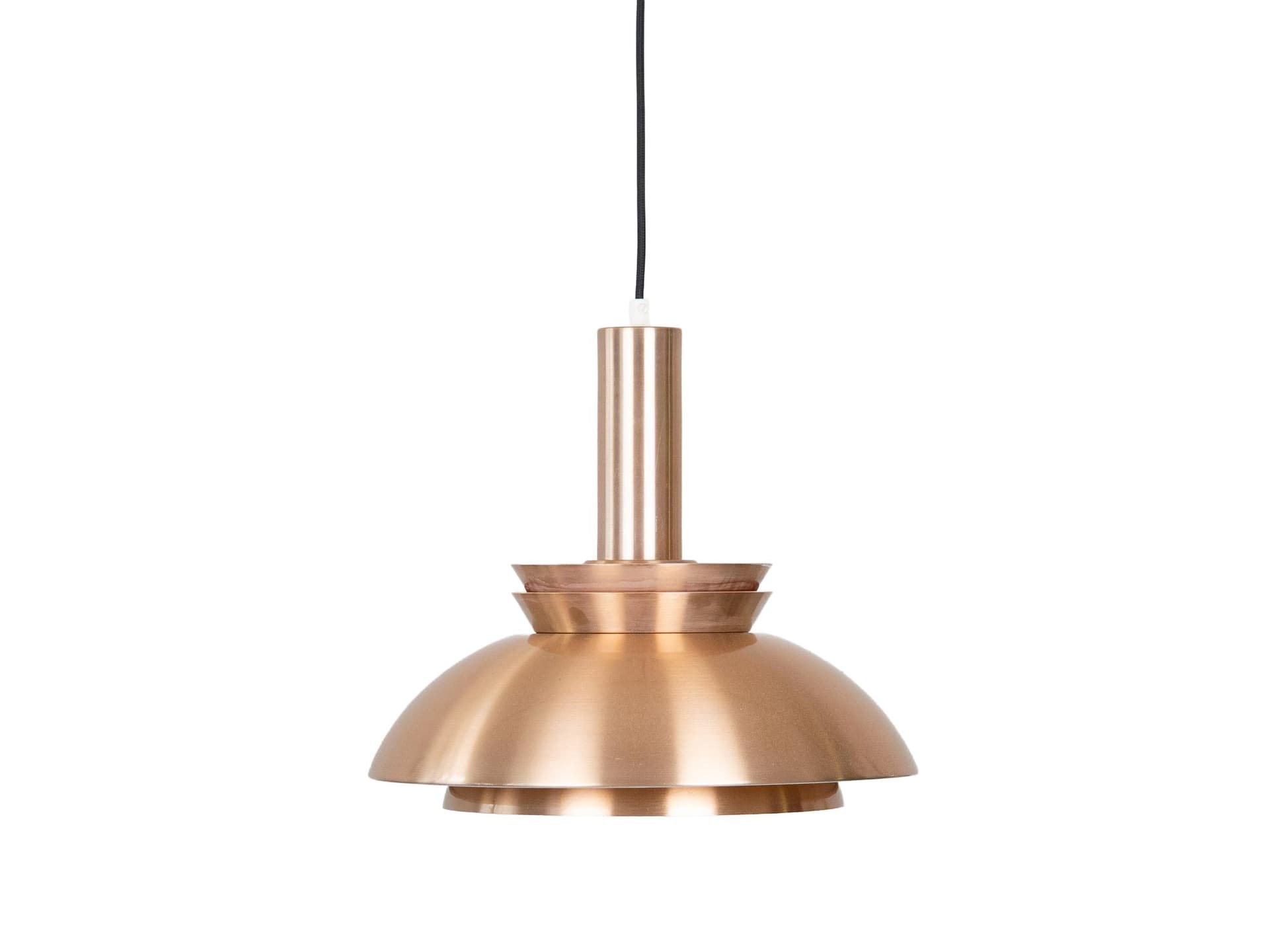 Pendant lamp, gold white, aluminum copper, by B. Nordsted, Denmark, 1970s.