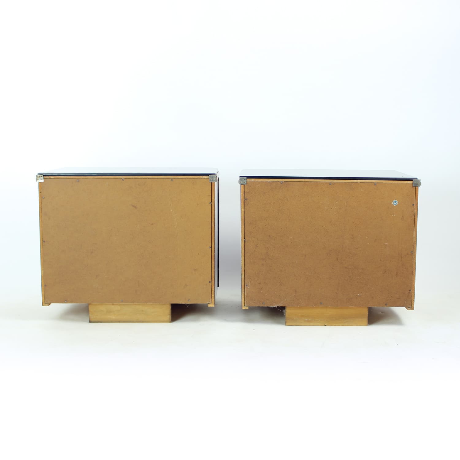 Pair of Art Deco Nightstands, brown walnut, black glass, Czechoslovakia, 1940s - 332553