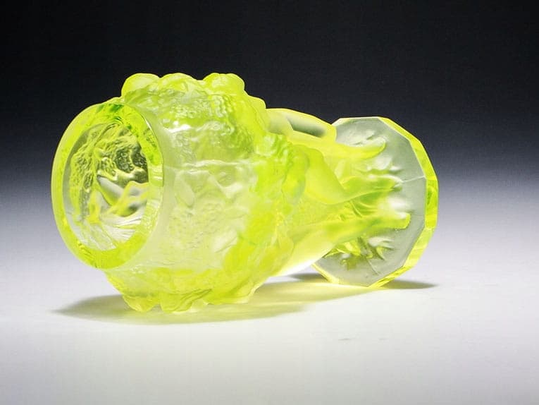 Vase Małe Winobranie, Art Deco, yellow-green glass, Czech Republic, 1930s. - 332633