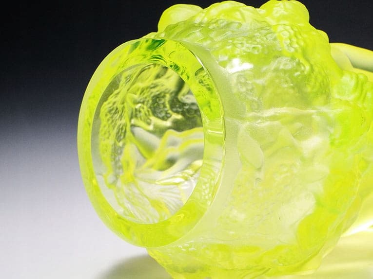 Vase Małe Winobranie, Art Deco, yellow-green glass, Czech Republic, 1930s. - 332635