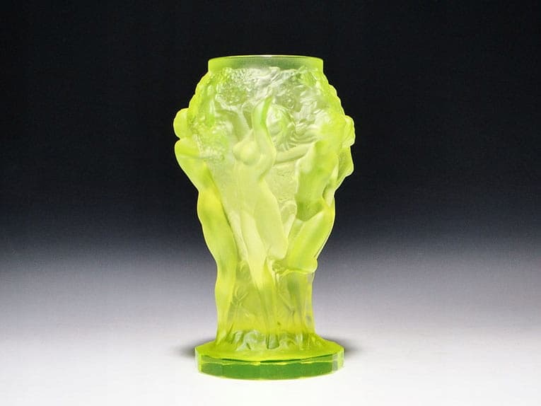 Vase Małe Winobranie, Art Deco, yellow-green glass, Czech Republic, 1930s. - 332630