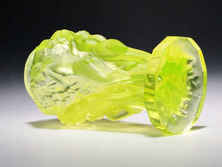 Vase Małe Winobranie, Art Deco, yellow-green glass, Czech Republic, 1930s. - 332631