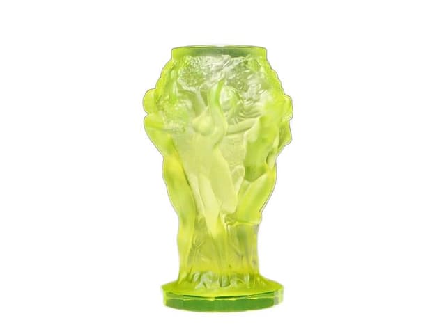 Vase Małe Winobranie, Art Deco, yellow-green glass, Czech Republic, 1930s. - DIMENSION