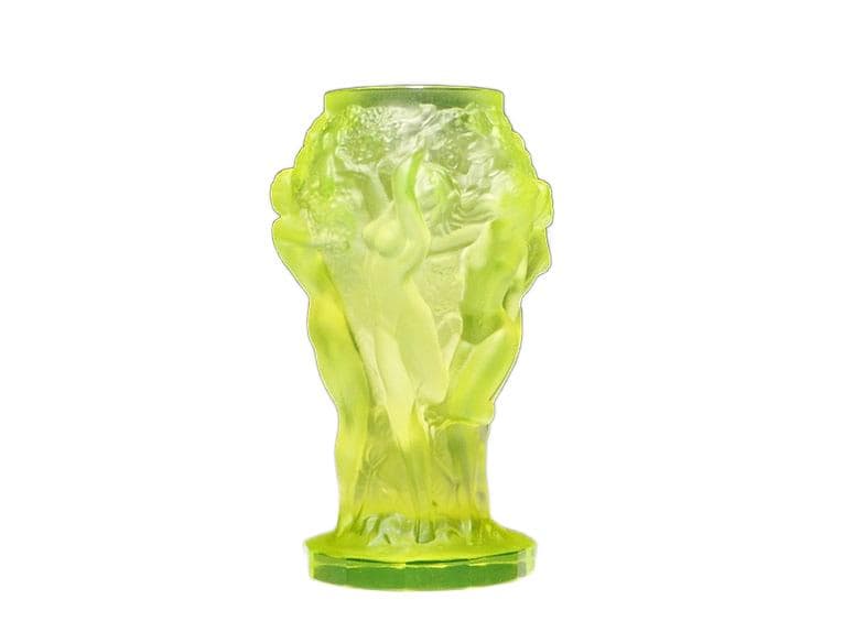 Vase Małe Winobranie, Art Deco, yellow-green glass, Czech Republic, 1930s.