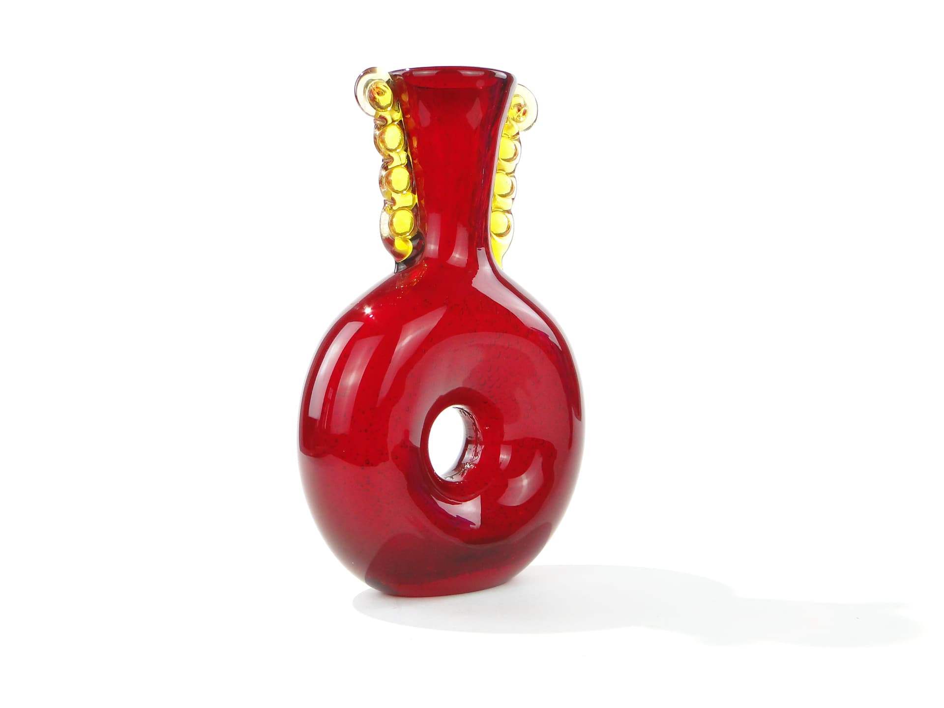 Organic vase, red yellow, glass, by J. Górski, Poland, 1960s. - 332676