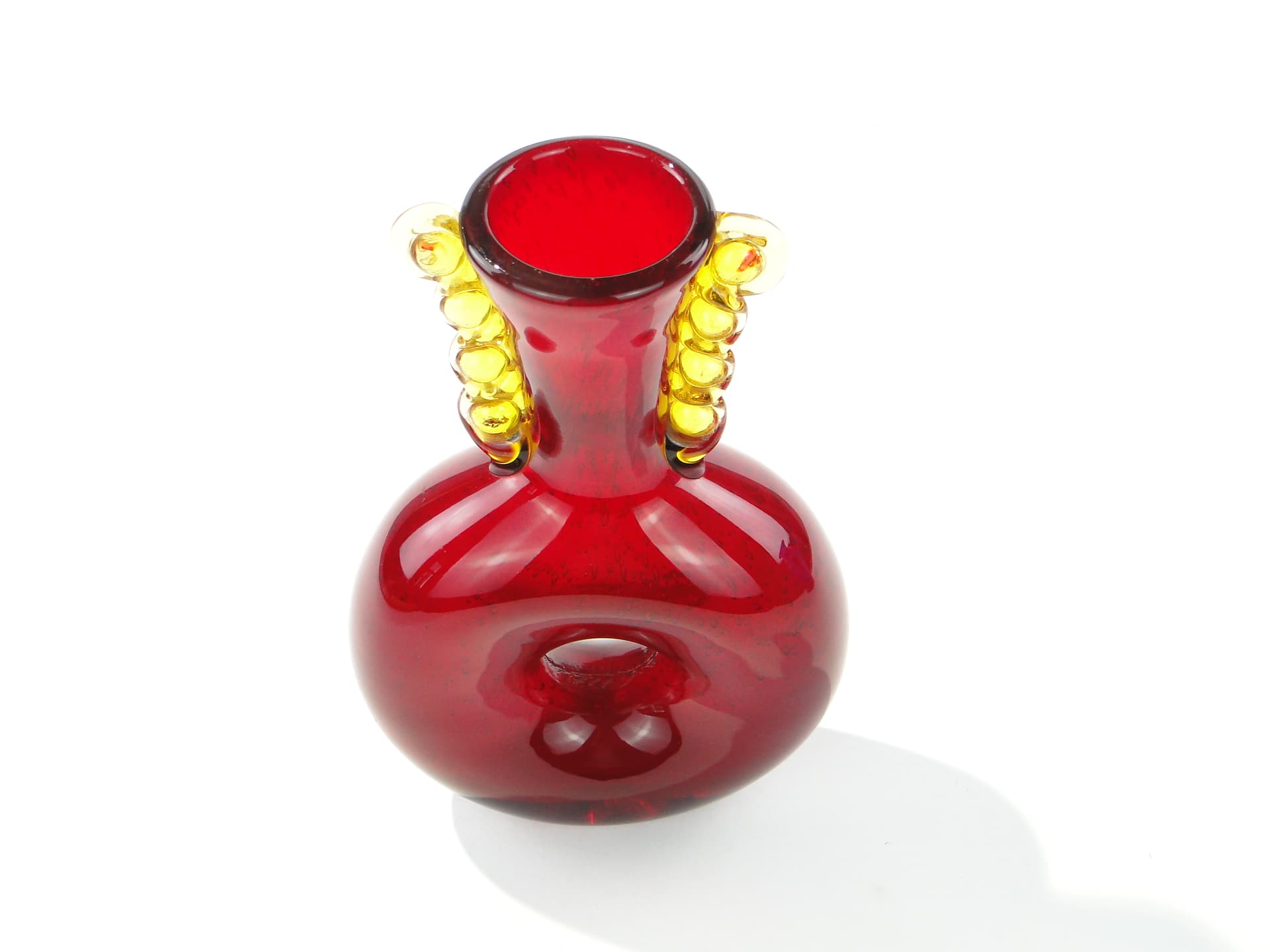 Organic vase, red yellow, glass, by J. Górski, Poland, 1960s. - 332672