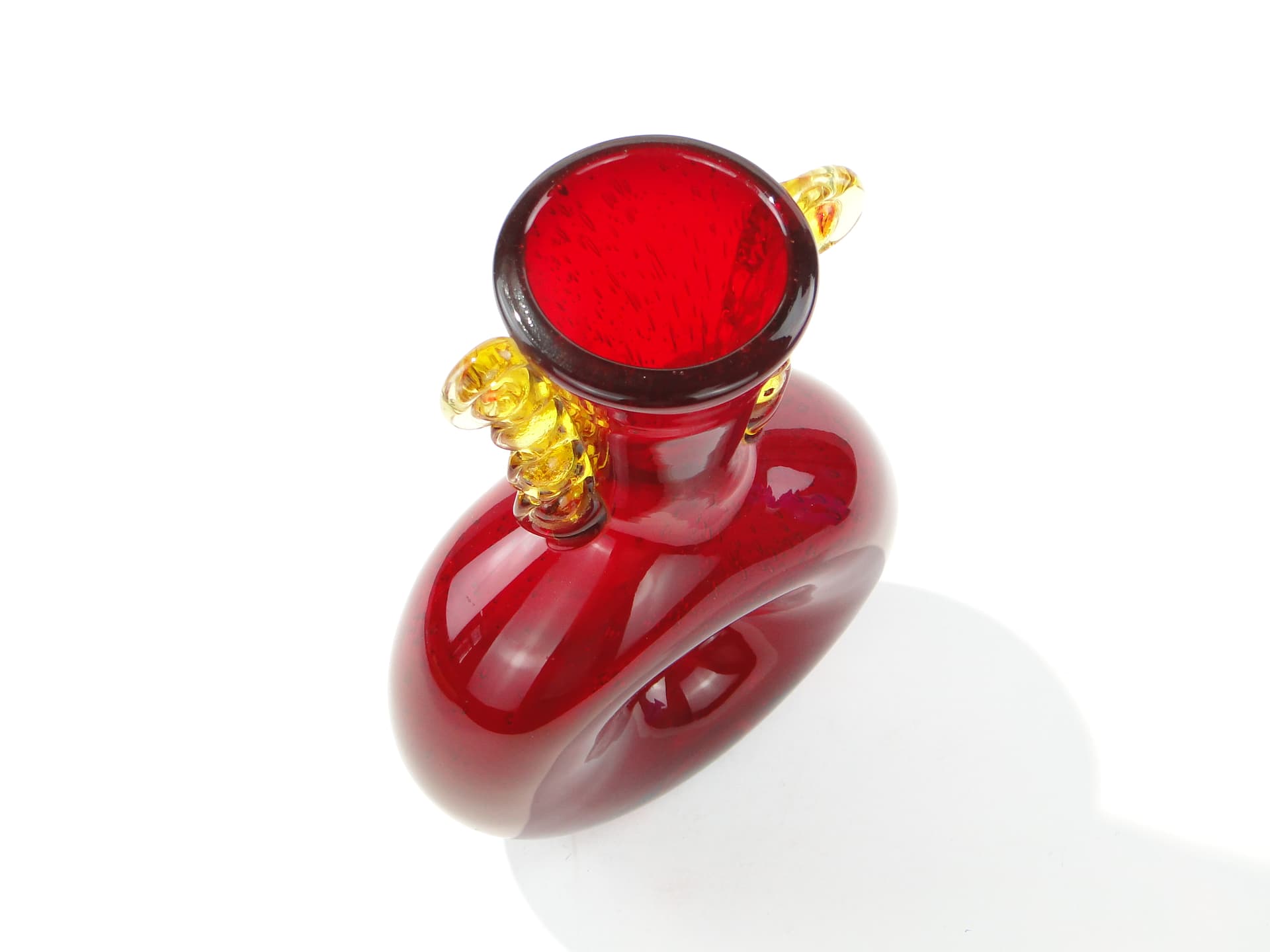 Organic vase, red yellow, glass, by J. Górski, Poland, 1960s. - 332673