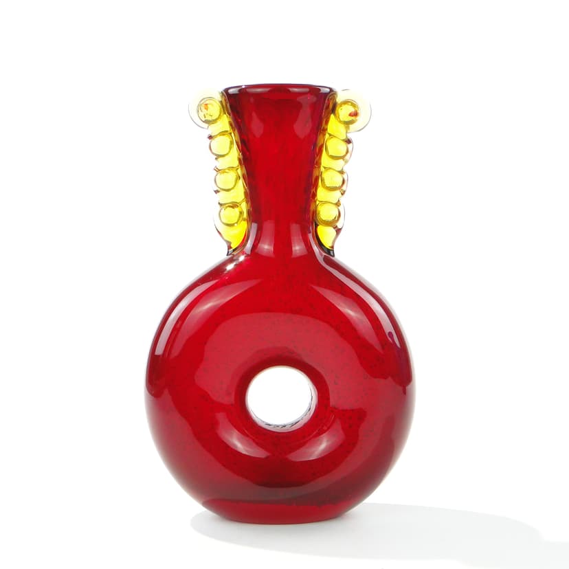 Organic vase, red yellow, glass, by J. Górski, Poland, 1960s.