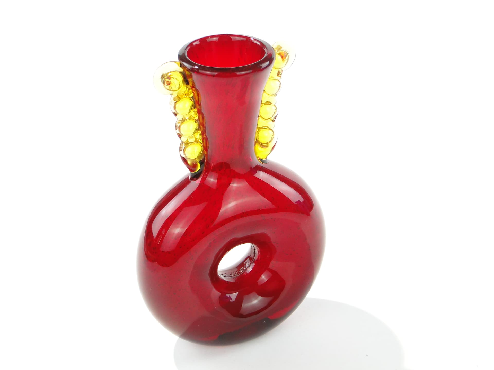 Organic vase, red yellow, glass, by J. Górski, Poland, 1960s. - 332679