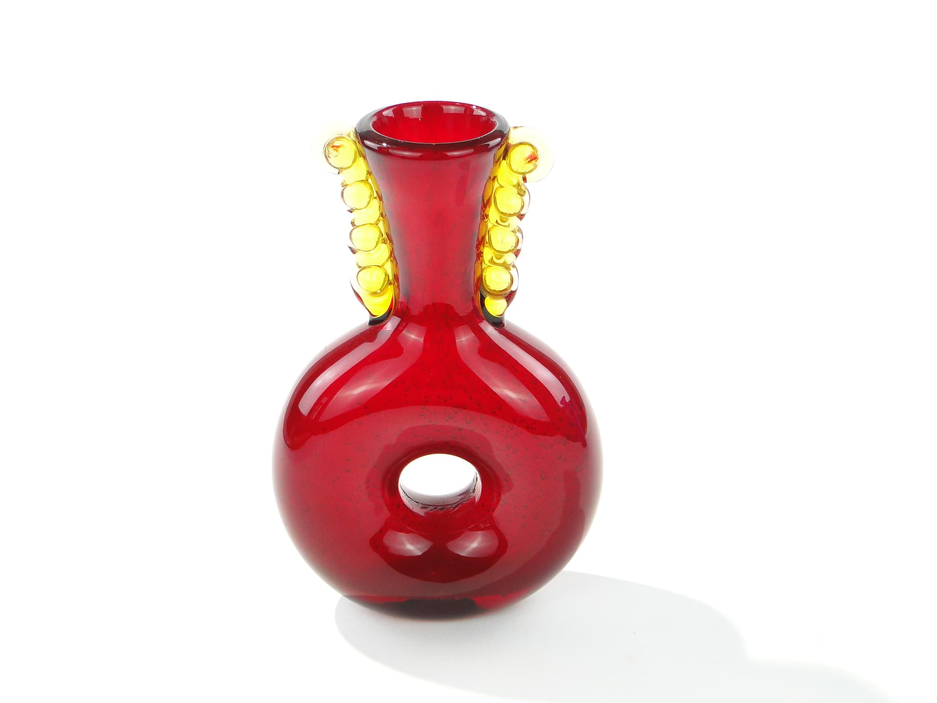 Organic vase, red yellow, glass, by J. Górski, Poland, 1960s. - 332678
