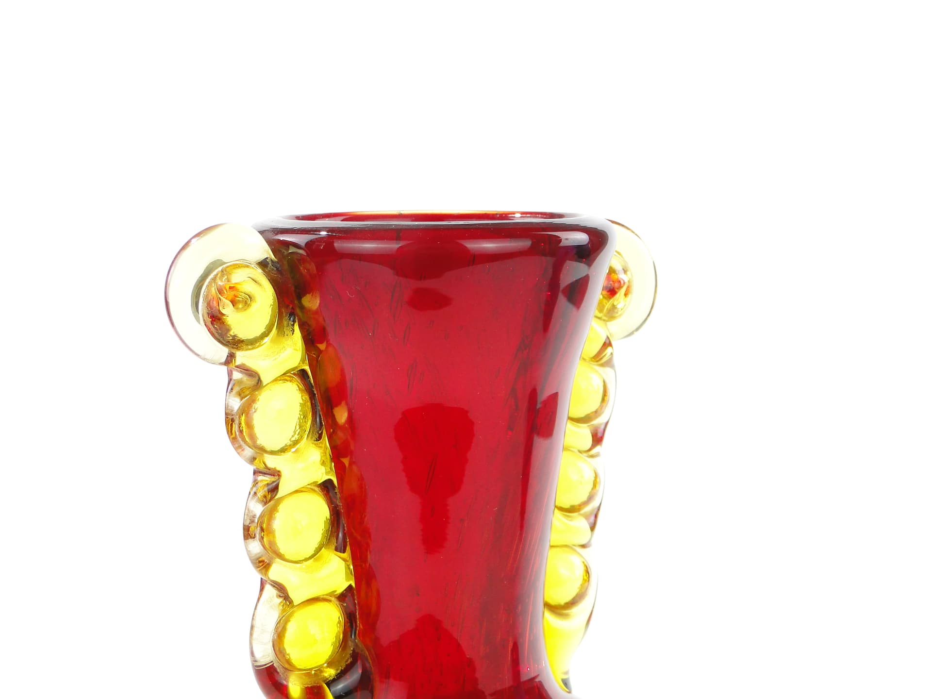 Organic vase, red yellow, glass, by J. Górski, Poland, 1960s. - 332674