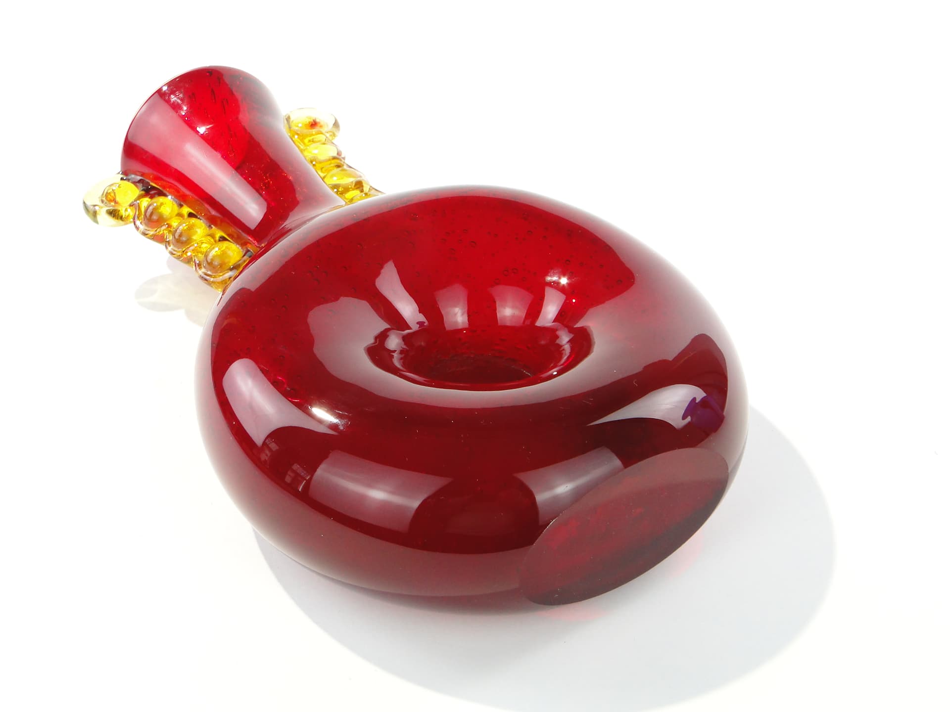 Organic vase, red yellow, glass, by J. Górski, Poland, 1960s. - 332680