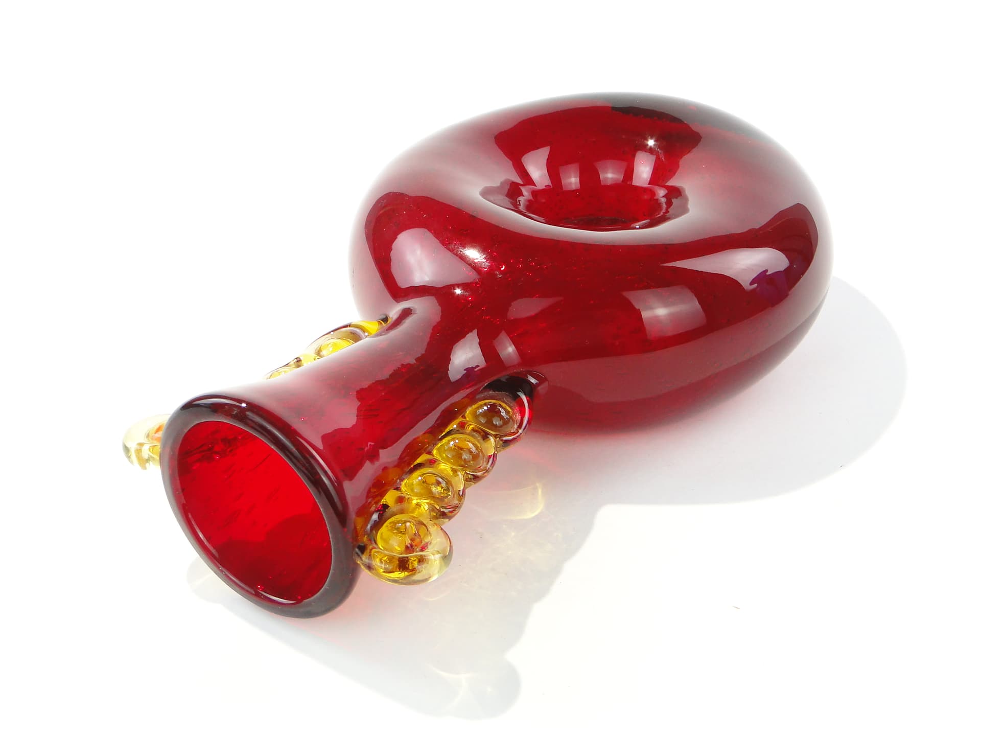 Organic vase, red yellow, glass, by J. Górski, Poland, 1960s. - 332681