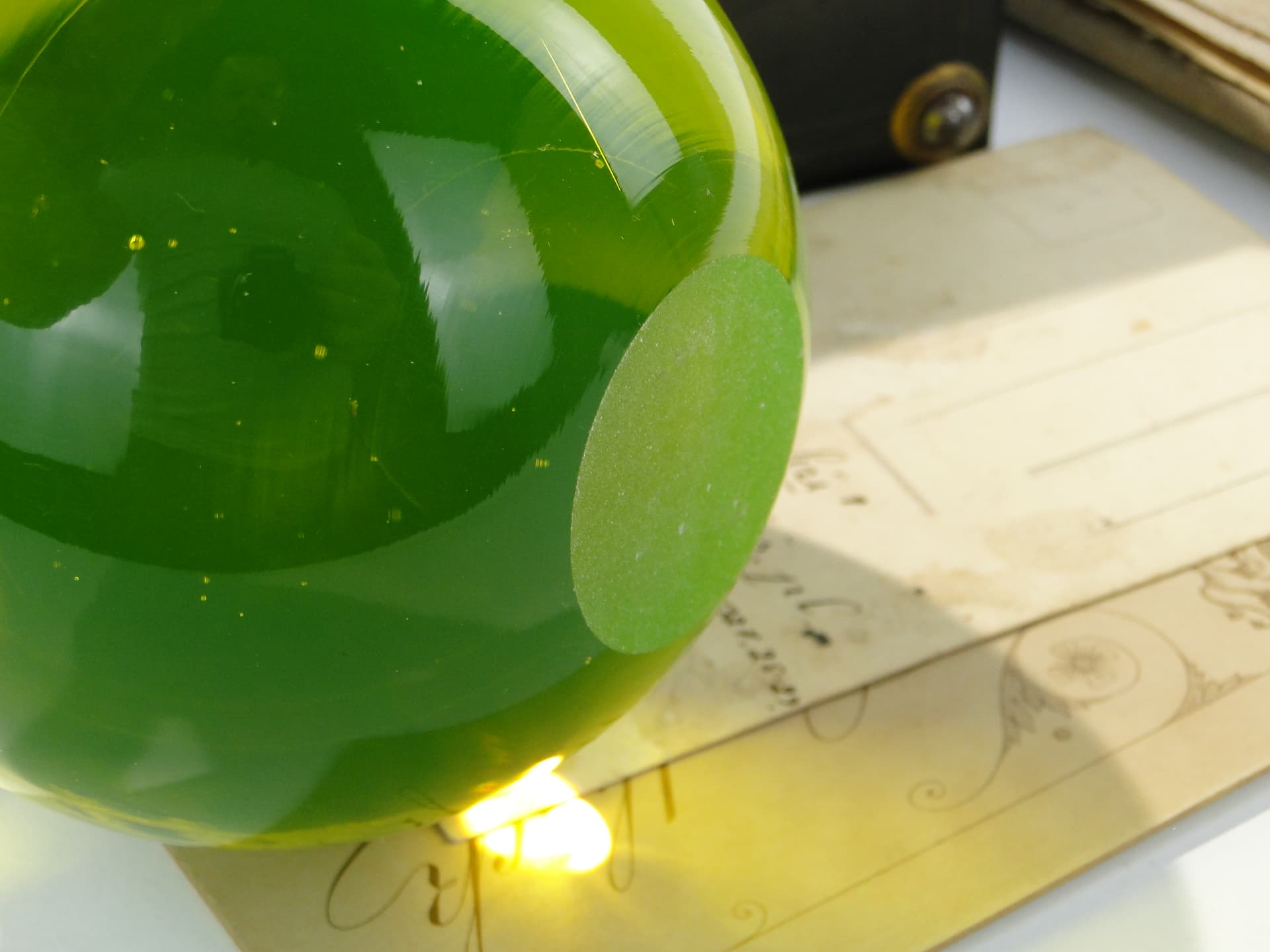 Paperweight Sphere, yellow-green transparent glass, 1960s - 332684