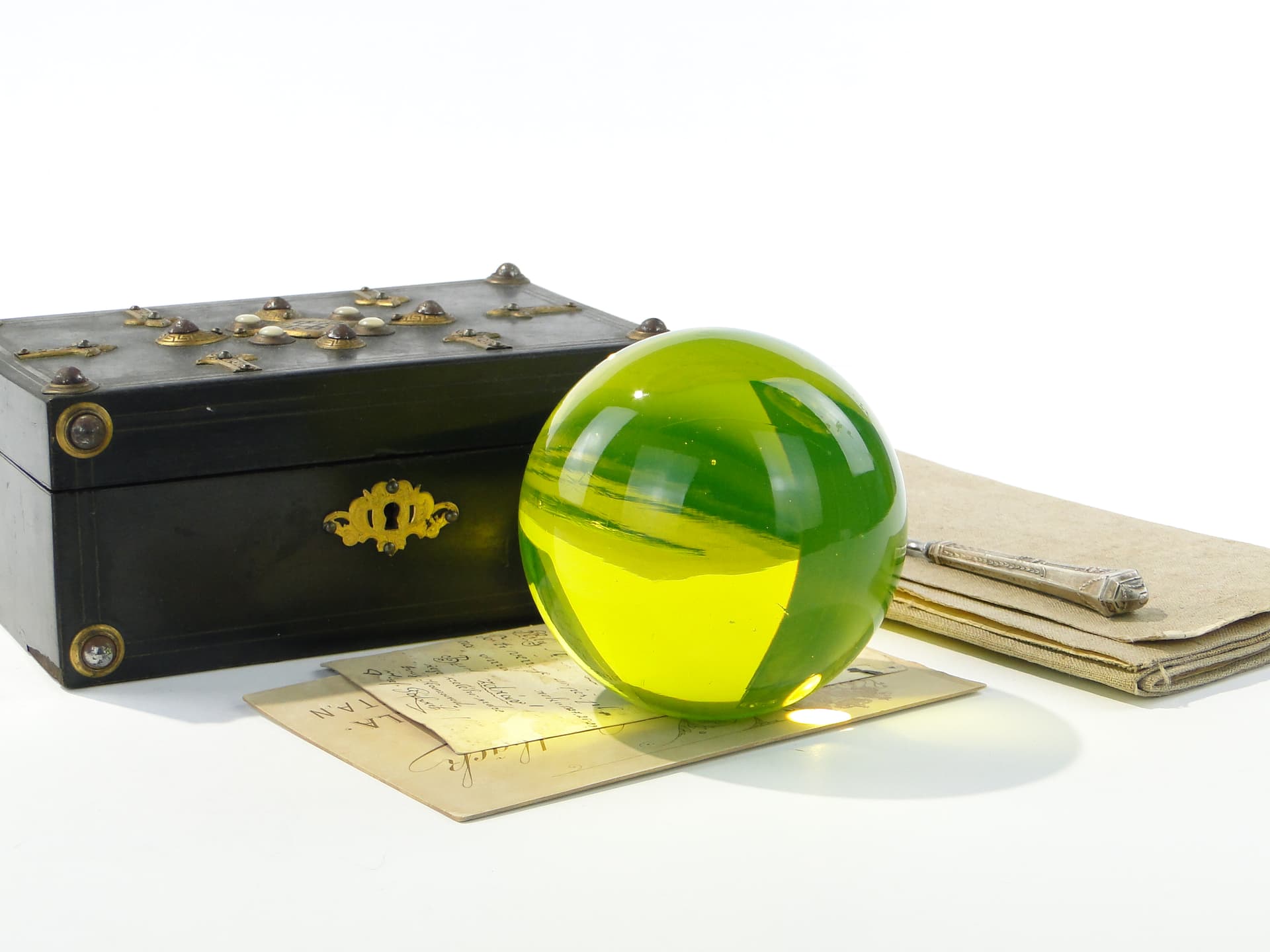 Paperweight Sphere, yellow-green transparent glass, 1960s - 332682