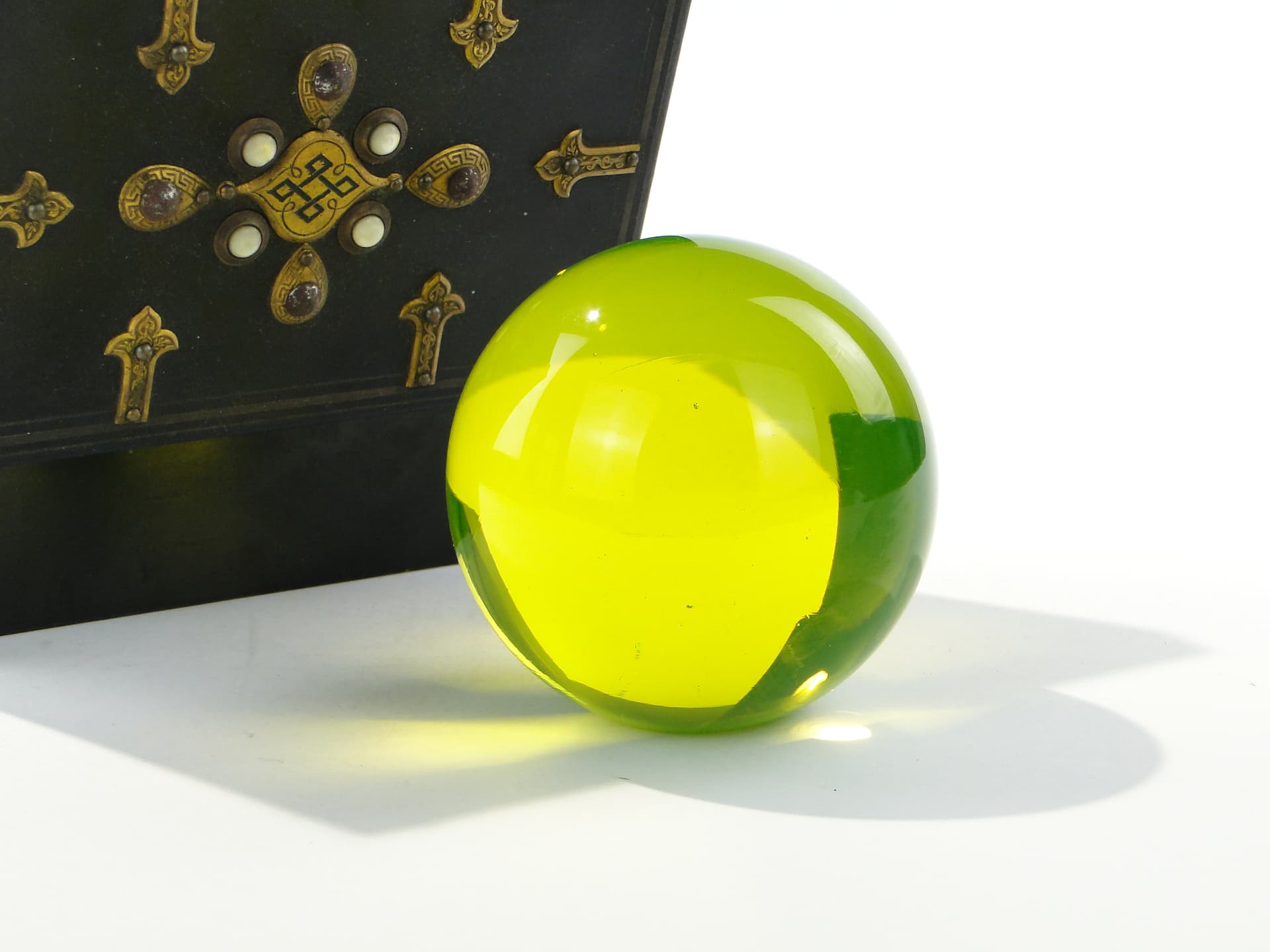 Paperweight Sphere, yellow-green transparent glass, 1960s - 332688