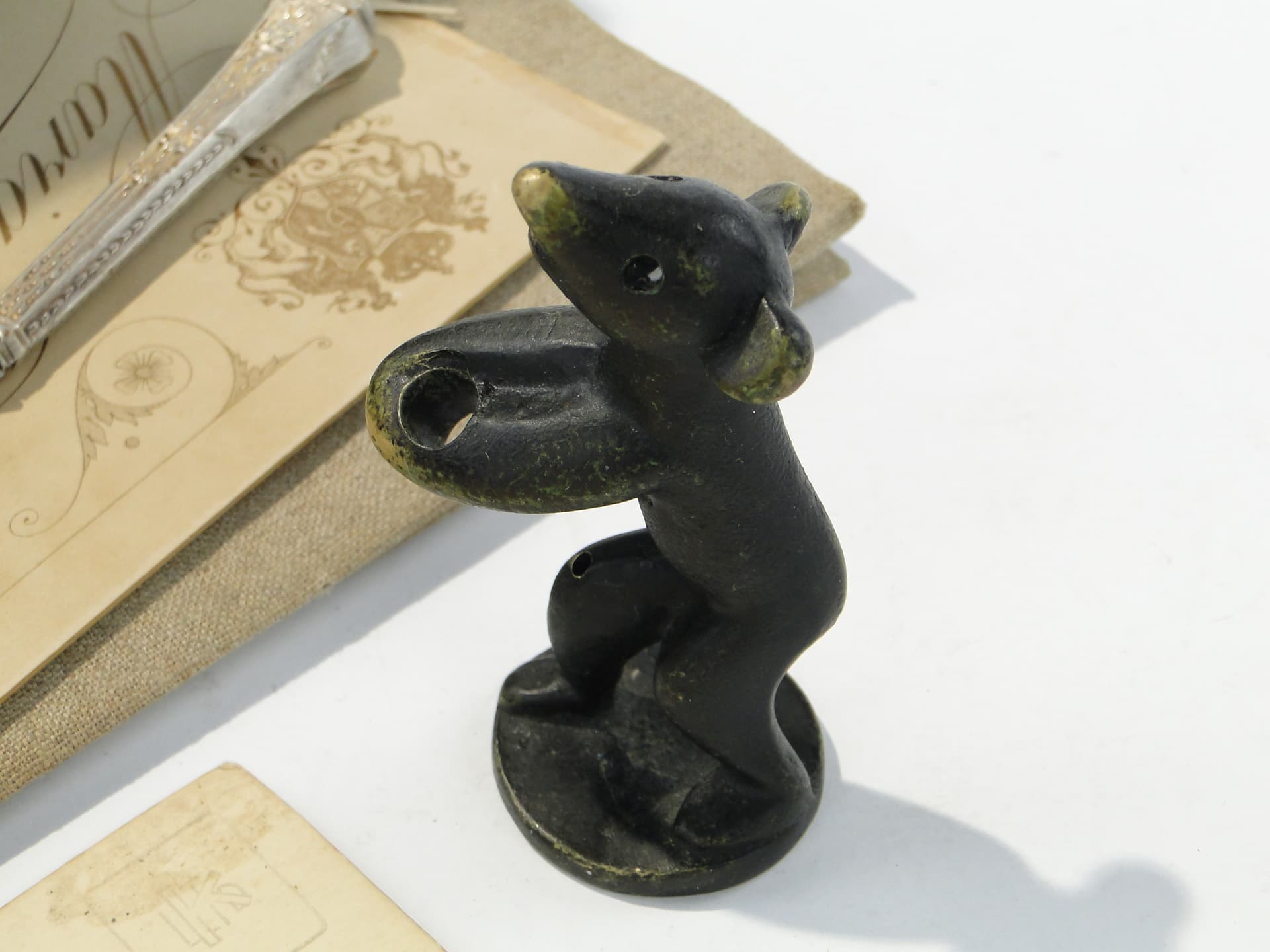 Pen holder Bear, black brass, Austria, 1950s - 332759