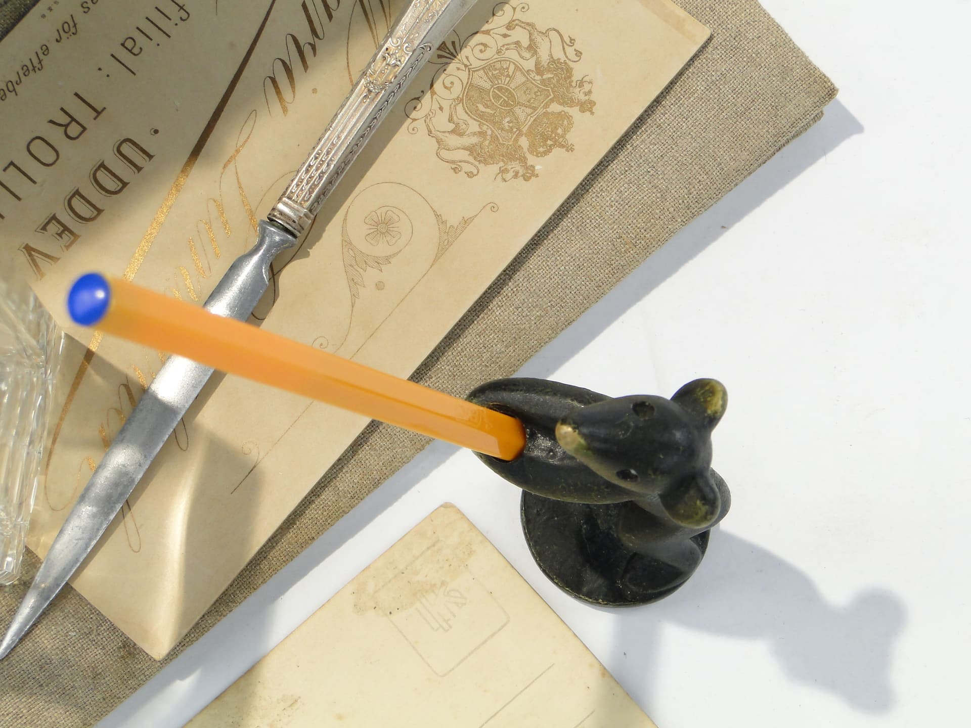 Pen holder Bear, black brass, Austria, 1950s - 332761