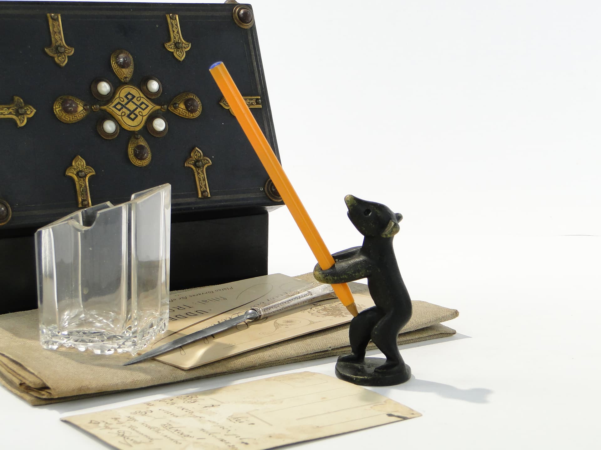 Pen holder Bear, black brass, Austria, 1950s - 332758
