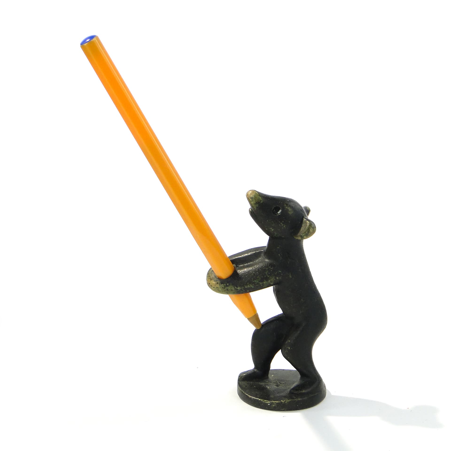 Pen holder Bear, black brass, Austria, 1950s