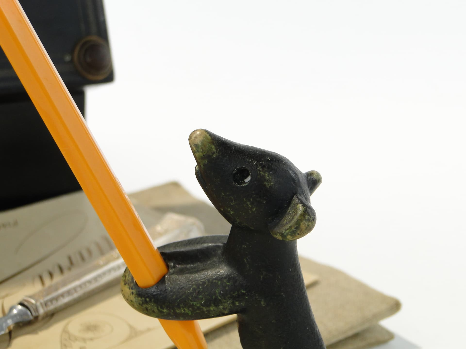 Pen holder Bear, black brass, Austria, 1950s - 332762
