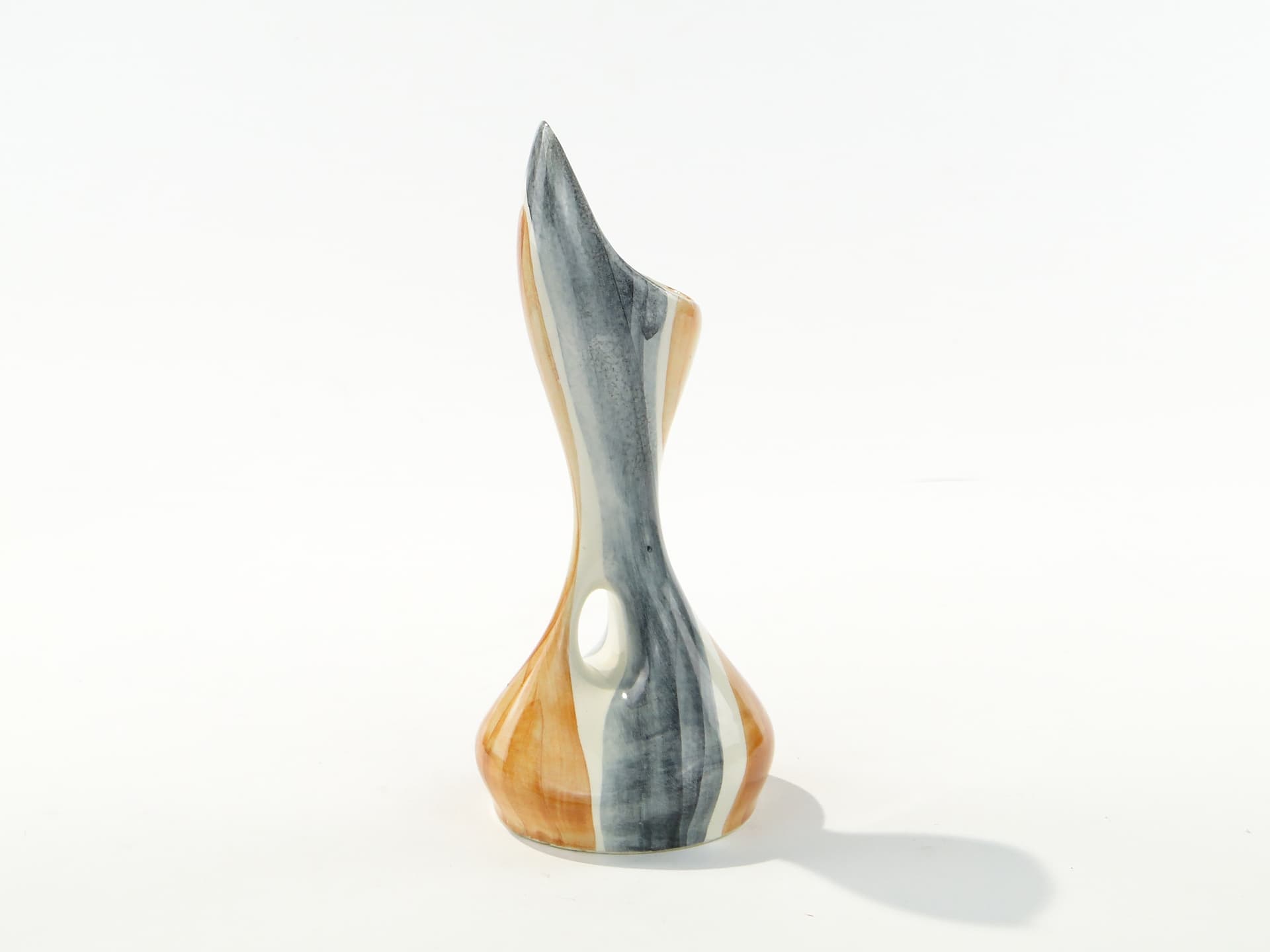Vase New Look, brown grey white, ceramic, by W. Płażewski, Włocławek, Poland, 1950s. - 332768