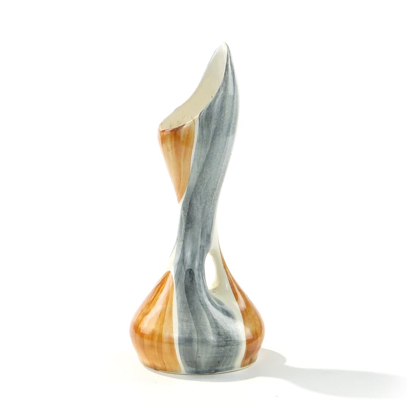 Vase New Look, brown grey white, ceramic, by W. Płażewski, Włocławek, Poland, 1950s.
