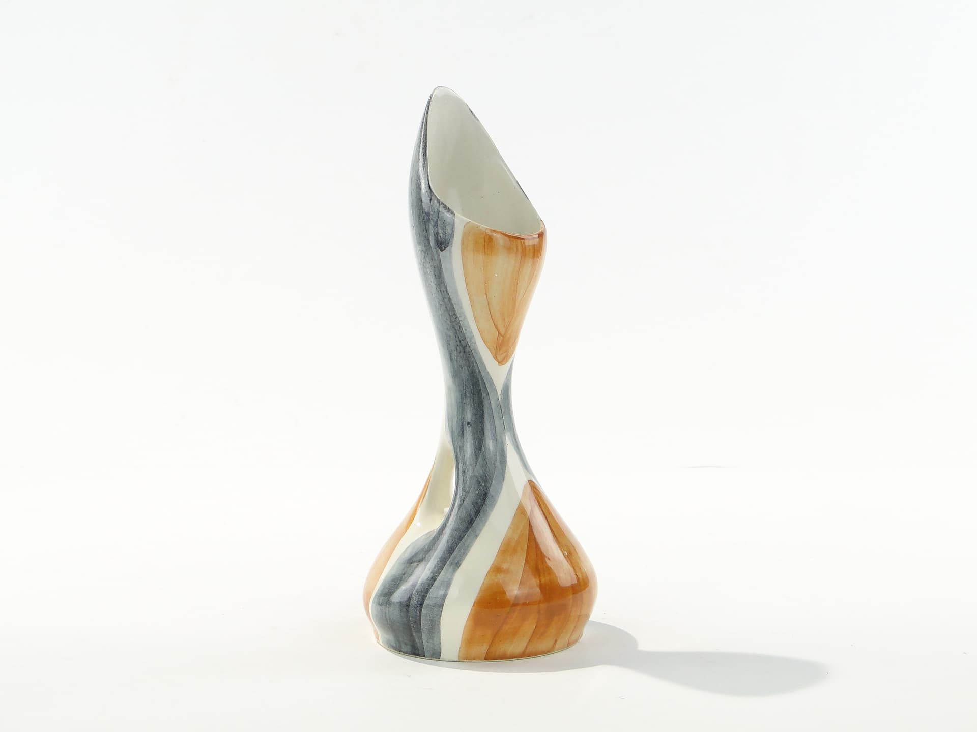 Vase New Look, brown grey white, ceramic, by W. Płażewski, Włocławek, Poland, 1950s. - 332770