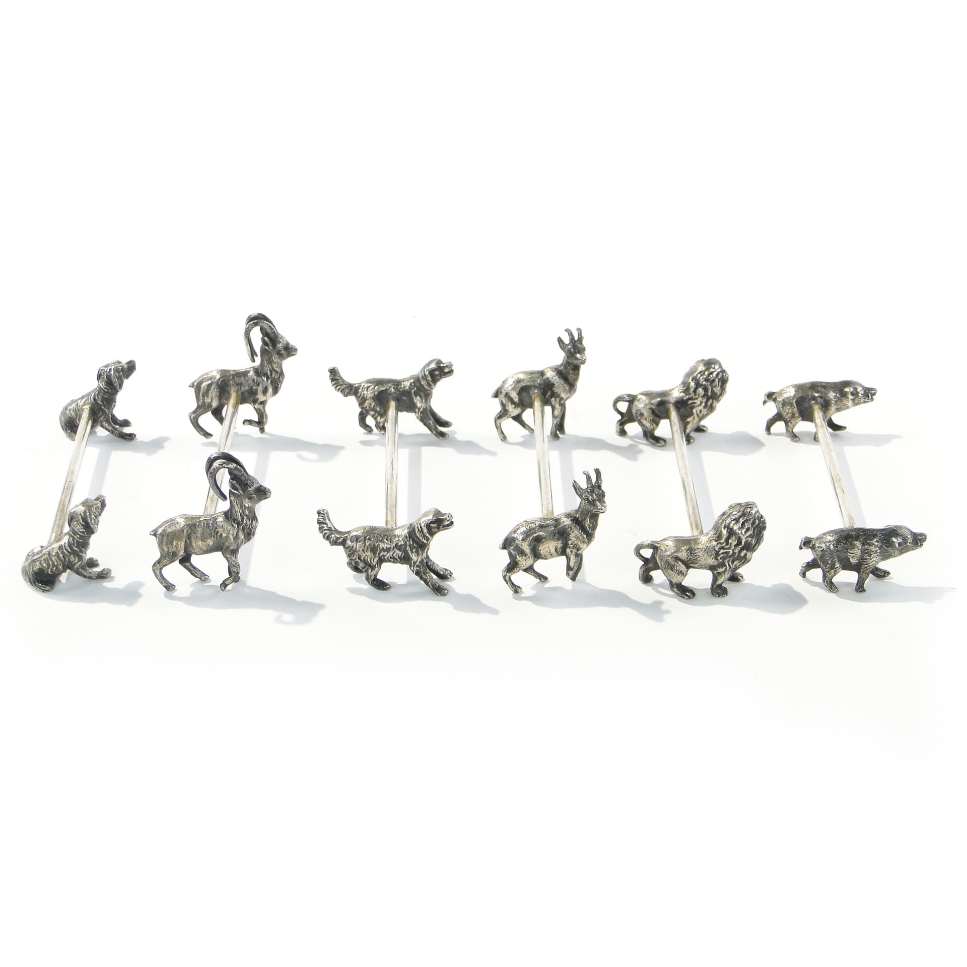 Set of Figural Knife Rests, silver, brass, WMF, Germany, 1890s