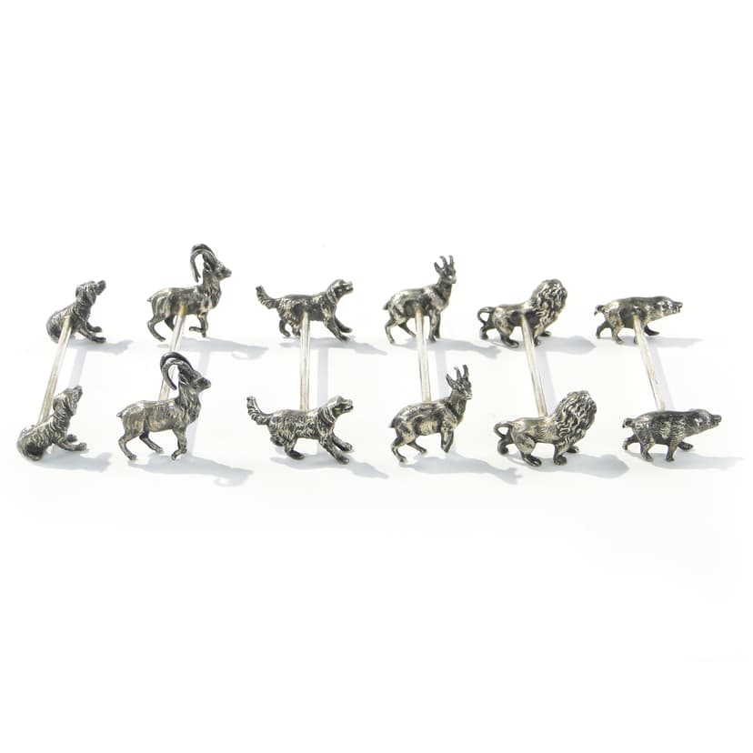 Set of Figural Knife Rests, silver, brass, WMF, Germany, 1890s
