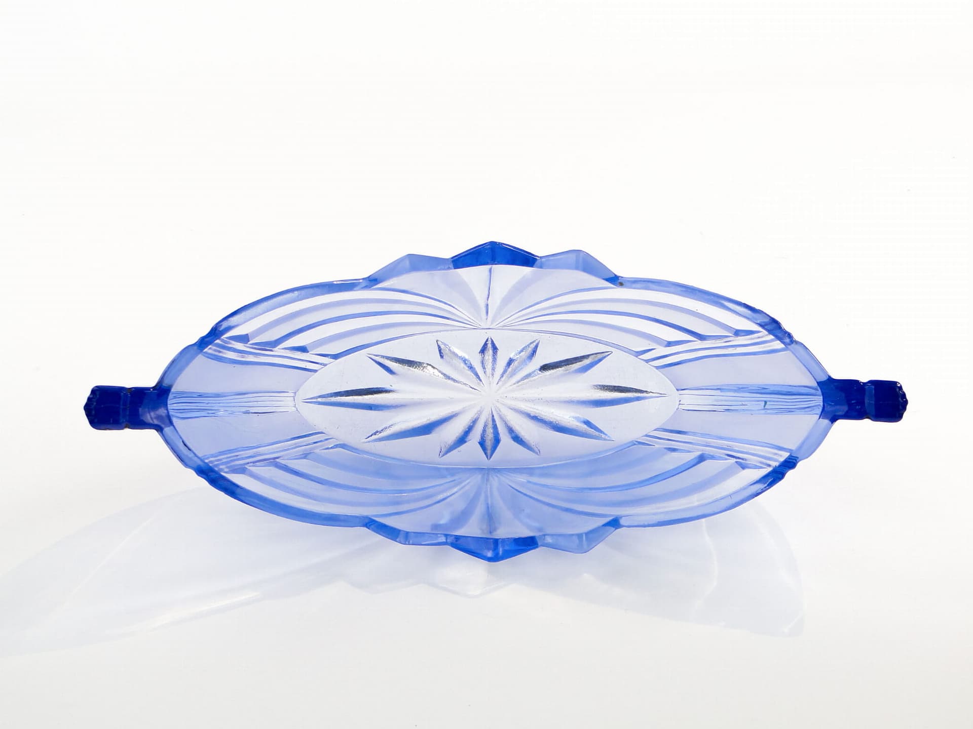 Jardiniere Art Deco, blue transparent, glass, Poland, 1930s. - 332800