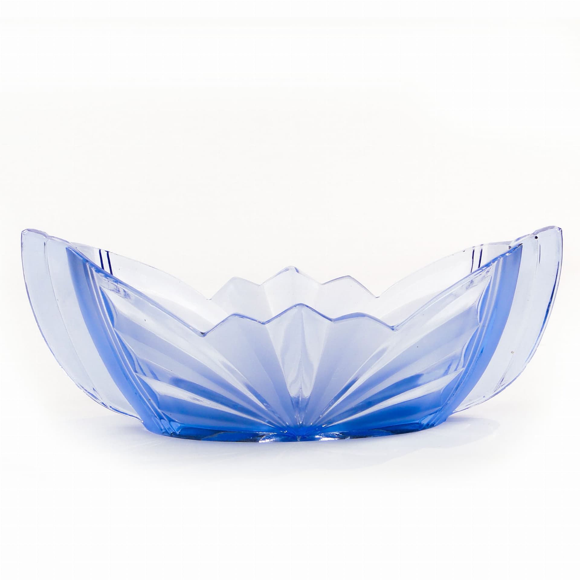 Jardiniere Art Deco, blue transparent, glass, Poland, 1930s.