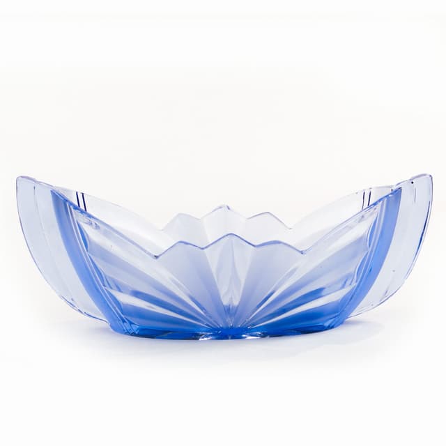Jardiniere Art Deco, blue transparent, glass, Poland, 1930s. - DIMENSION