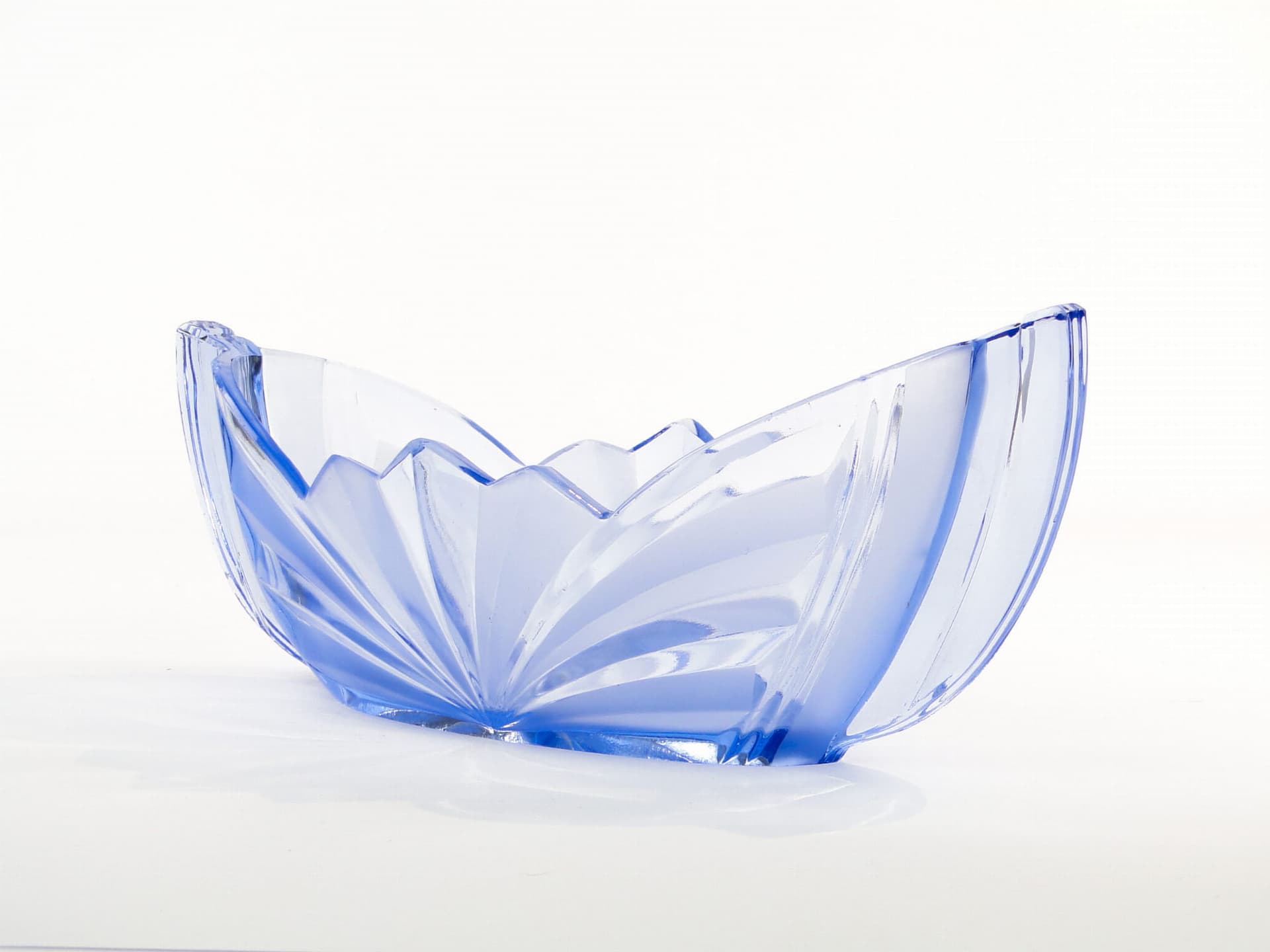 Jardiniere Art Deco, blue transparent, glass, Poland, 1930s. - 332798