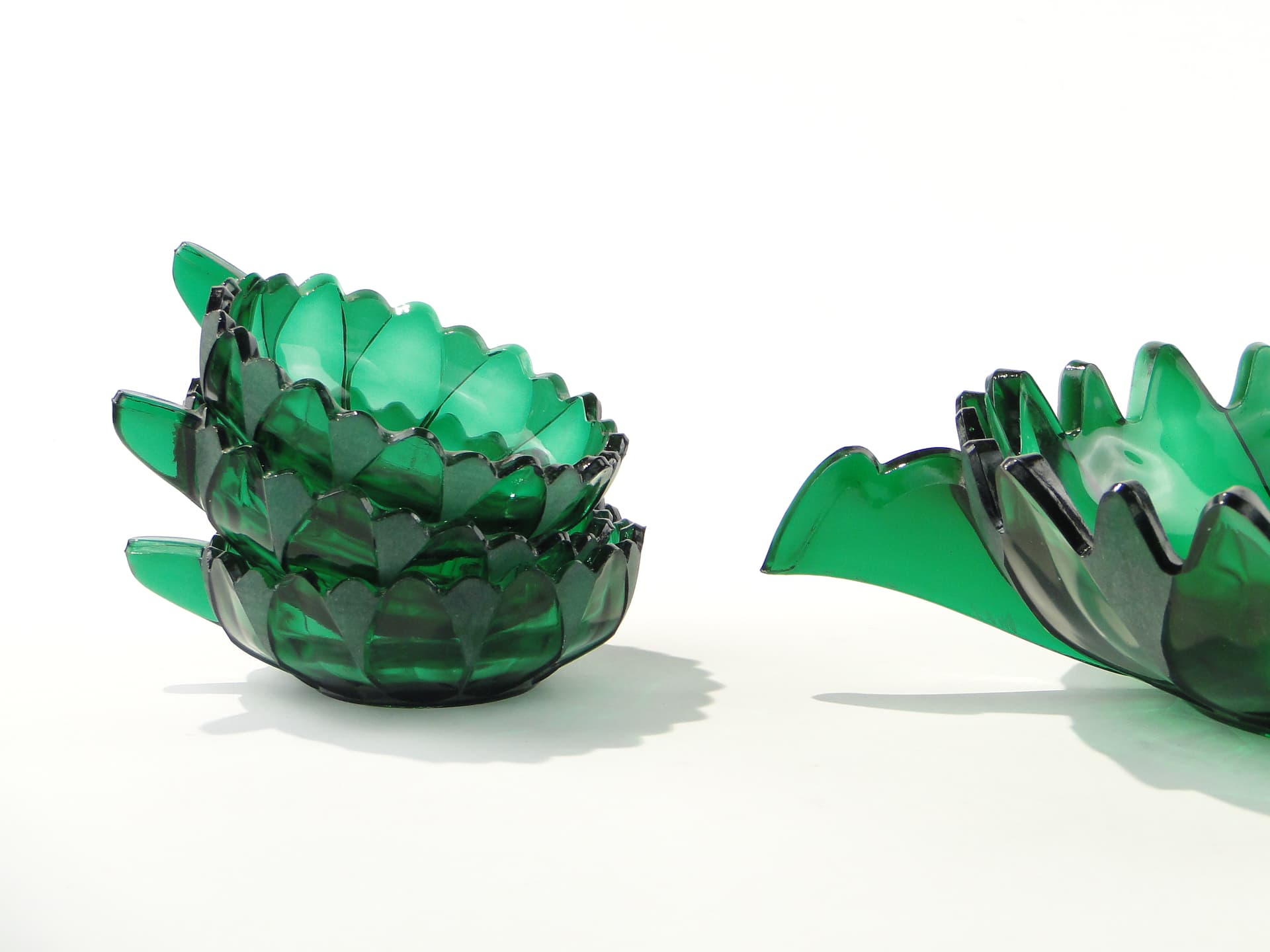 Dessert Set Art Deco, emerald green, glass, Hermanova Hut (Stölzle), Czechoslovakia, 1930s - 332809
