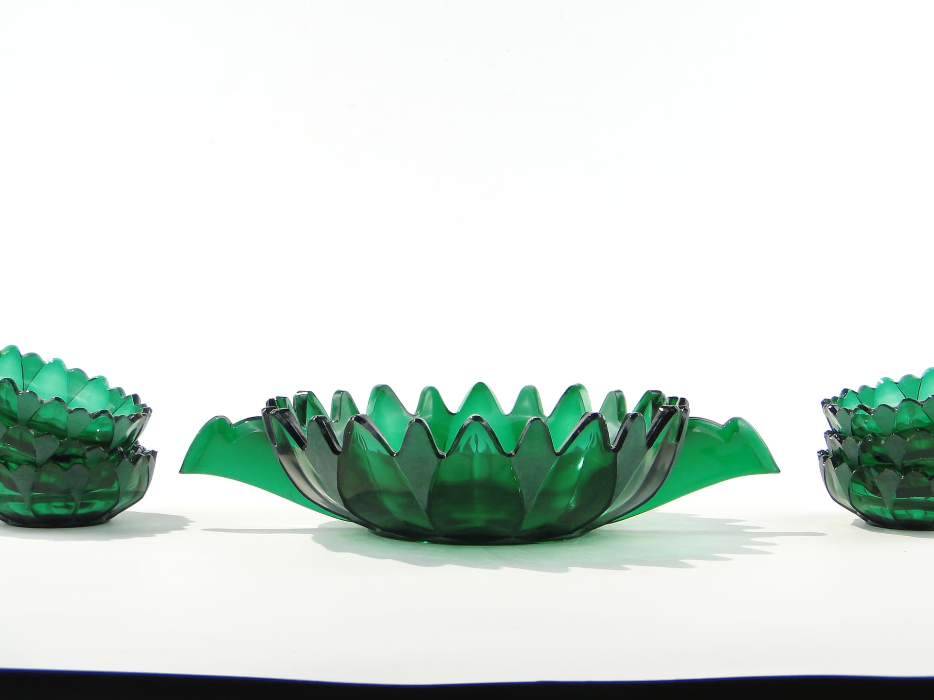Dessert Set Art Deco, emerald green, glass, Hermanova Hut (Stölzle), Czechoslovakia, 1930s - 332813