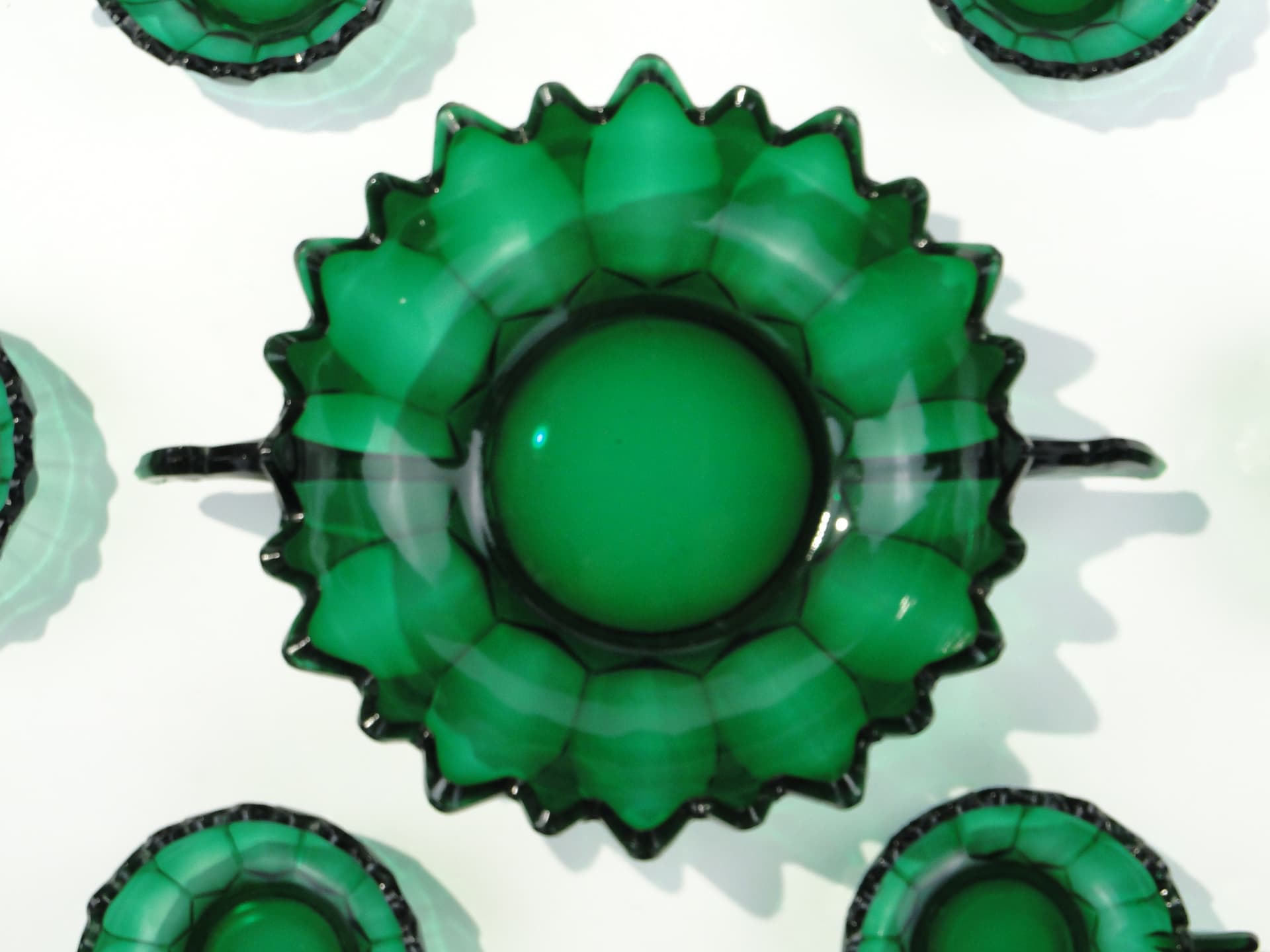 Dessert Set Art Deco, emerald green, glass, Hermanova Hut (Stölzle), Czechoslovakia, 1930s - 332807