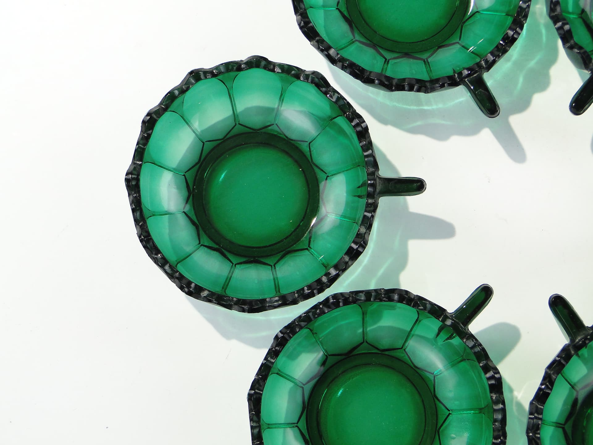 Dessert Set Art Deco, emerald green, glass, Hermanova Hut (Stölzle), Czechoslovakia, 1930s - 332815