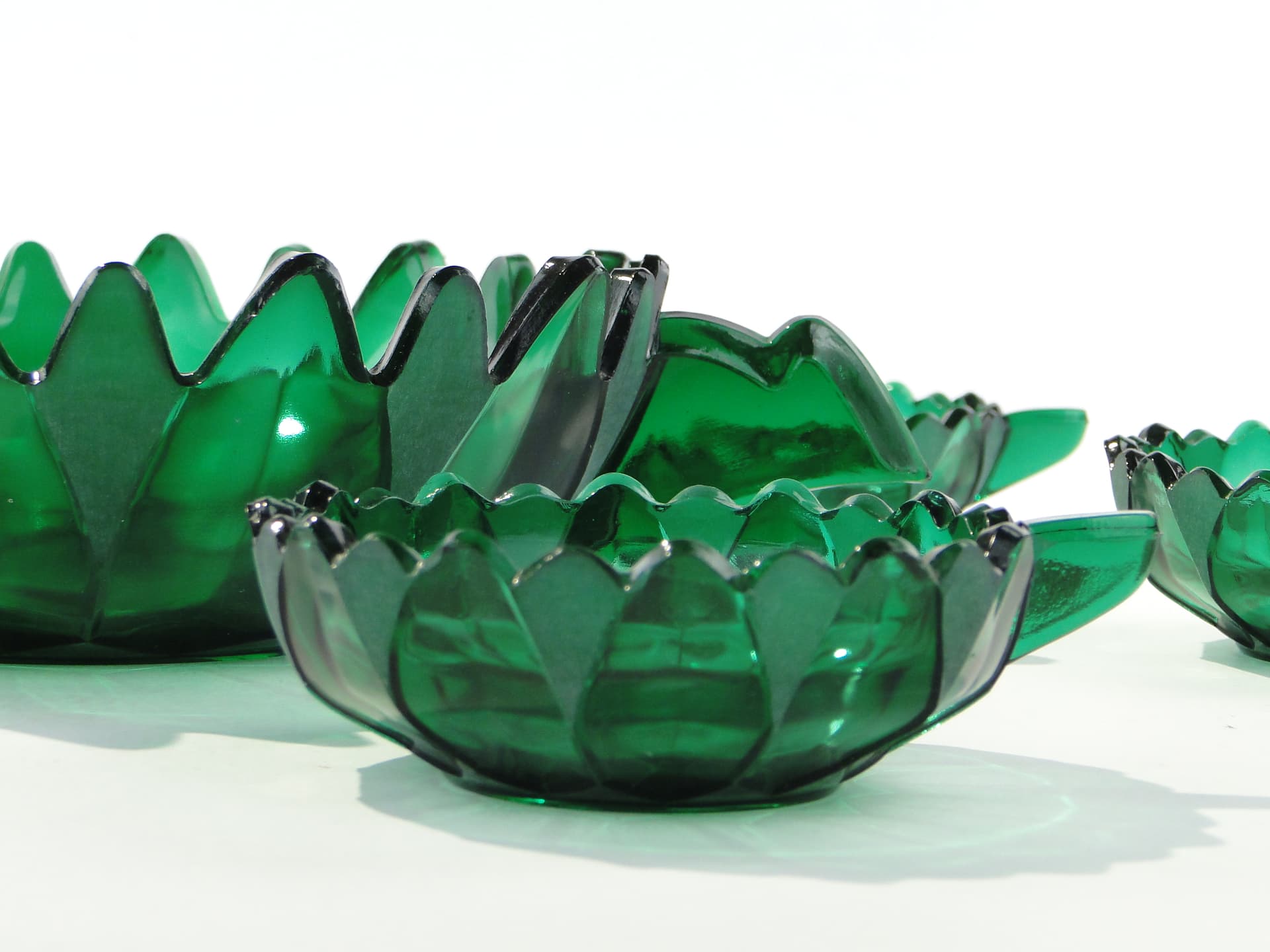 Dessert Set Art Deco, emerald green, glass, Hermanova Hut (Stölzle), Czechoslovakia, 1930s - 332806