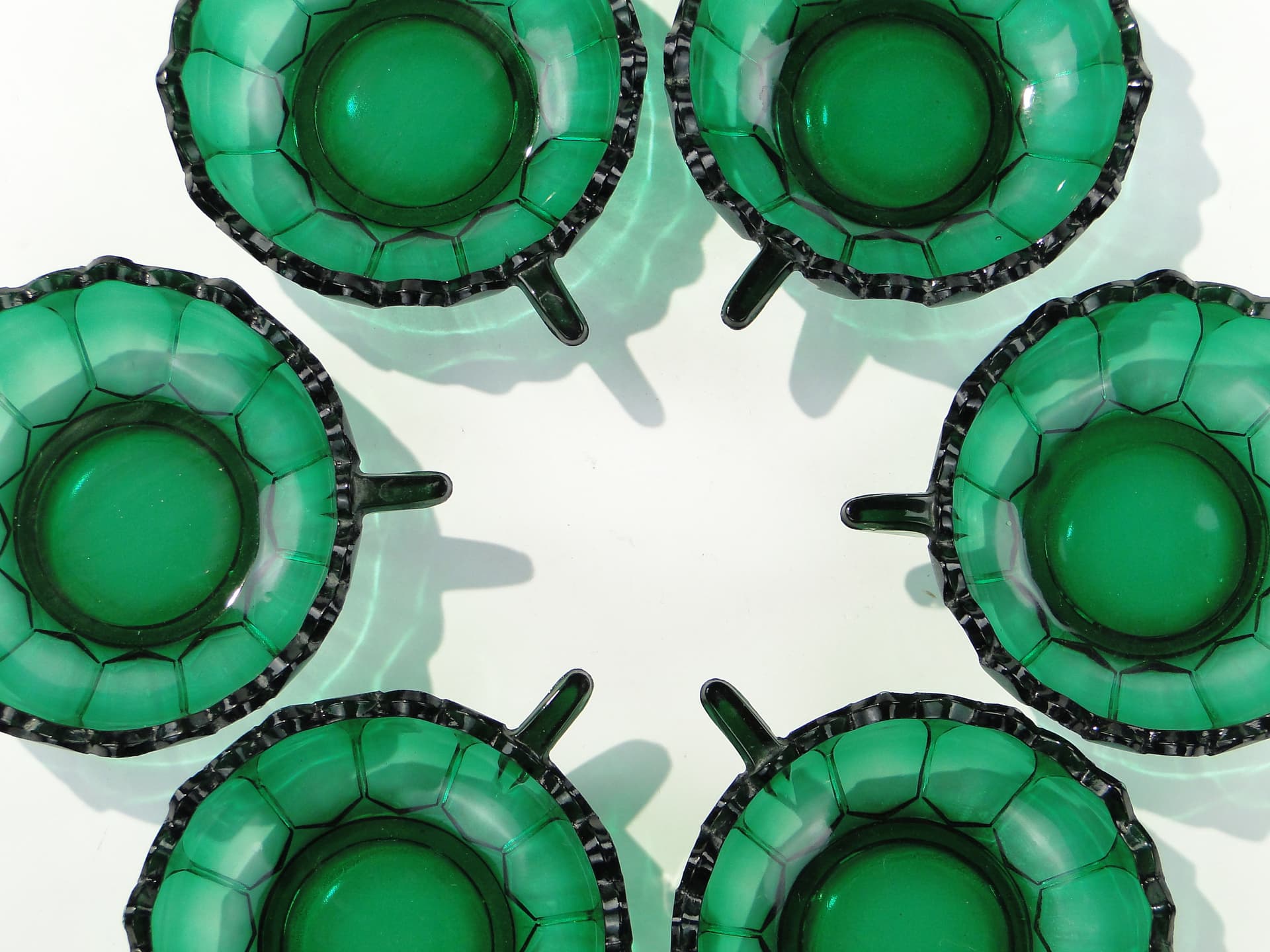 Dessert Set Art Deco, emerald green, glass, Hermanova Hut (Stölzle), Czechoslovakia, 1930s - 332814