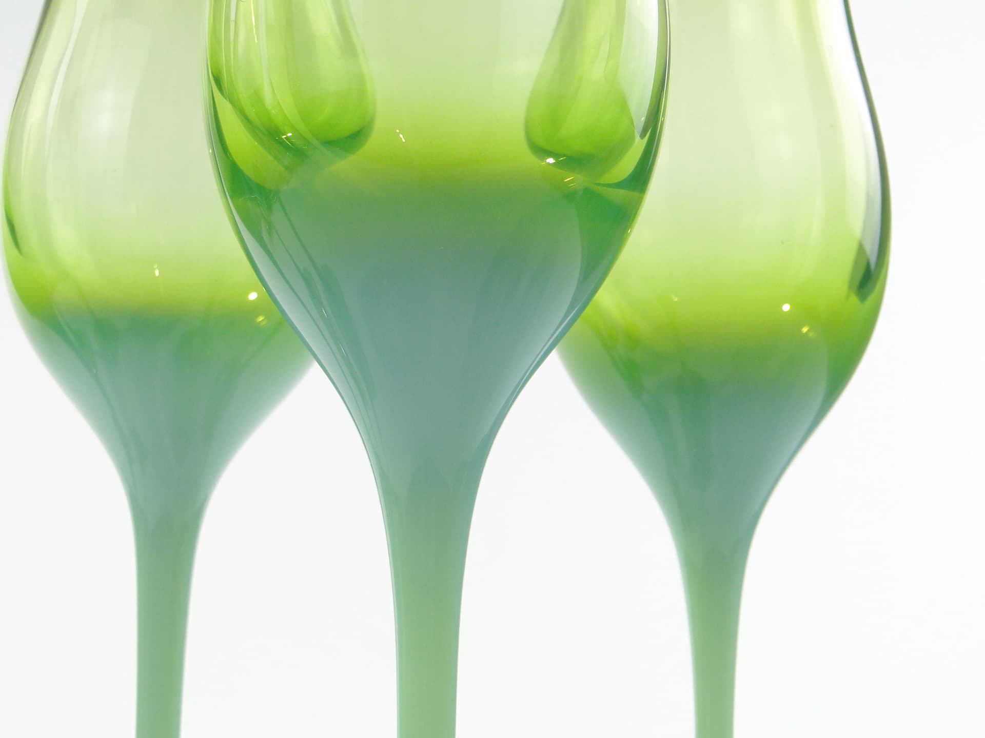 Set of goblets Lotos, green yellow transparent glass, by Z. Horbowy, Huta Szkła Artystycznego 'Barbara', Poland, 1970s. - 332817