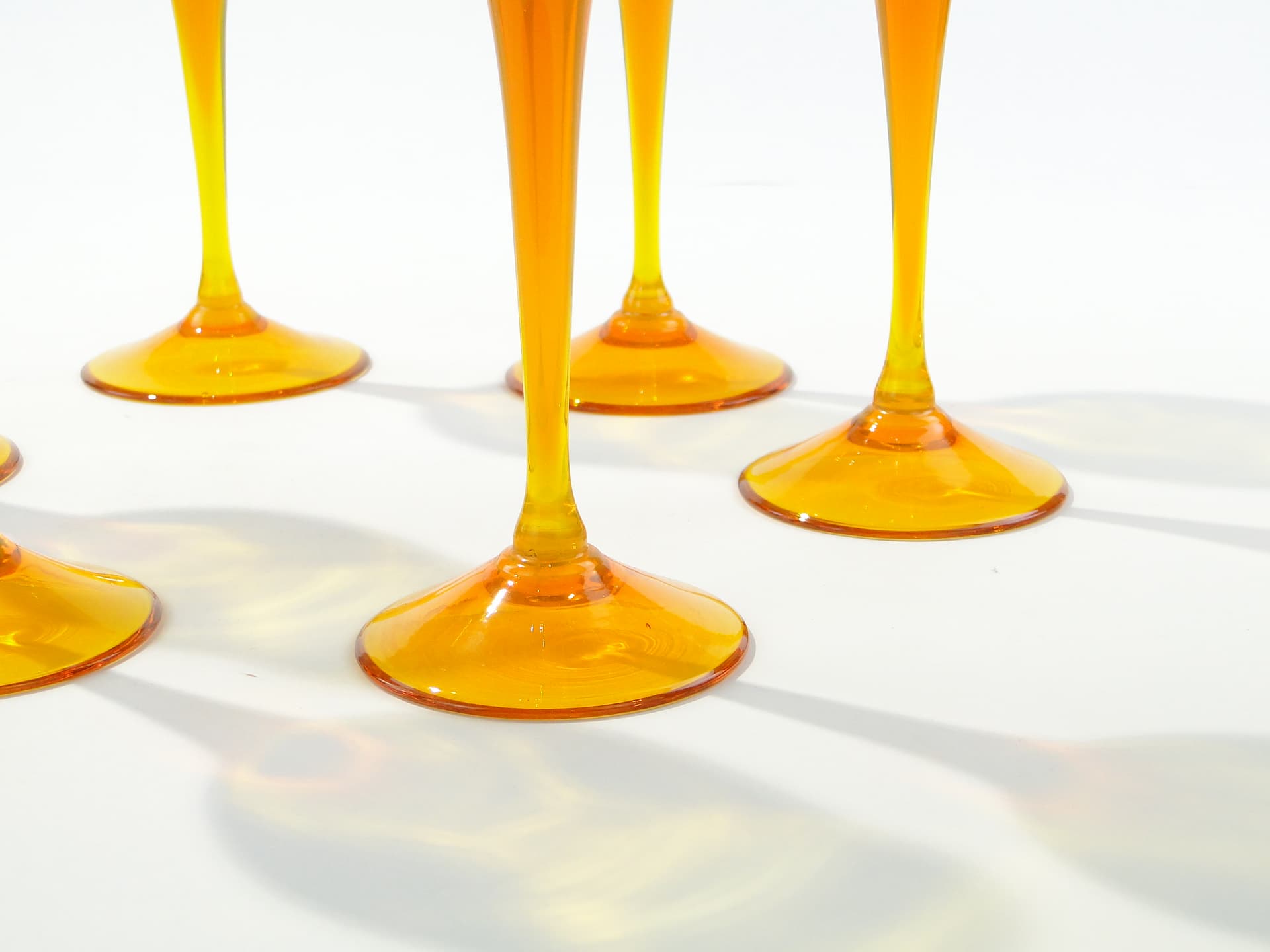 Set of goblets Lotos, orange yellow transparent glass, by Z. Horbowy, Huta Szkła Artystycznego 'Barbara', Poland, 1970s. - 332828
