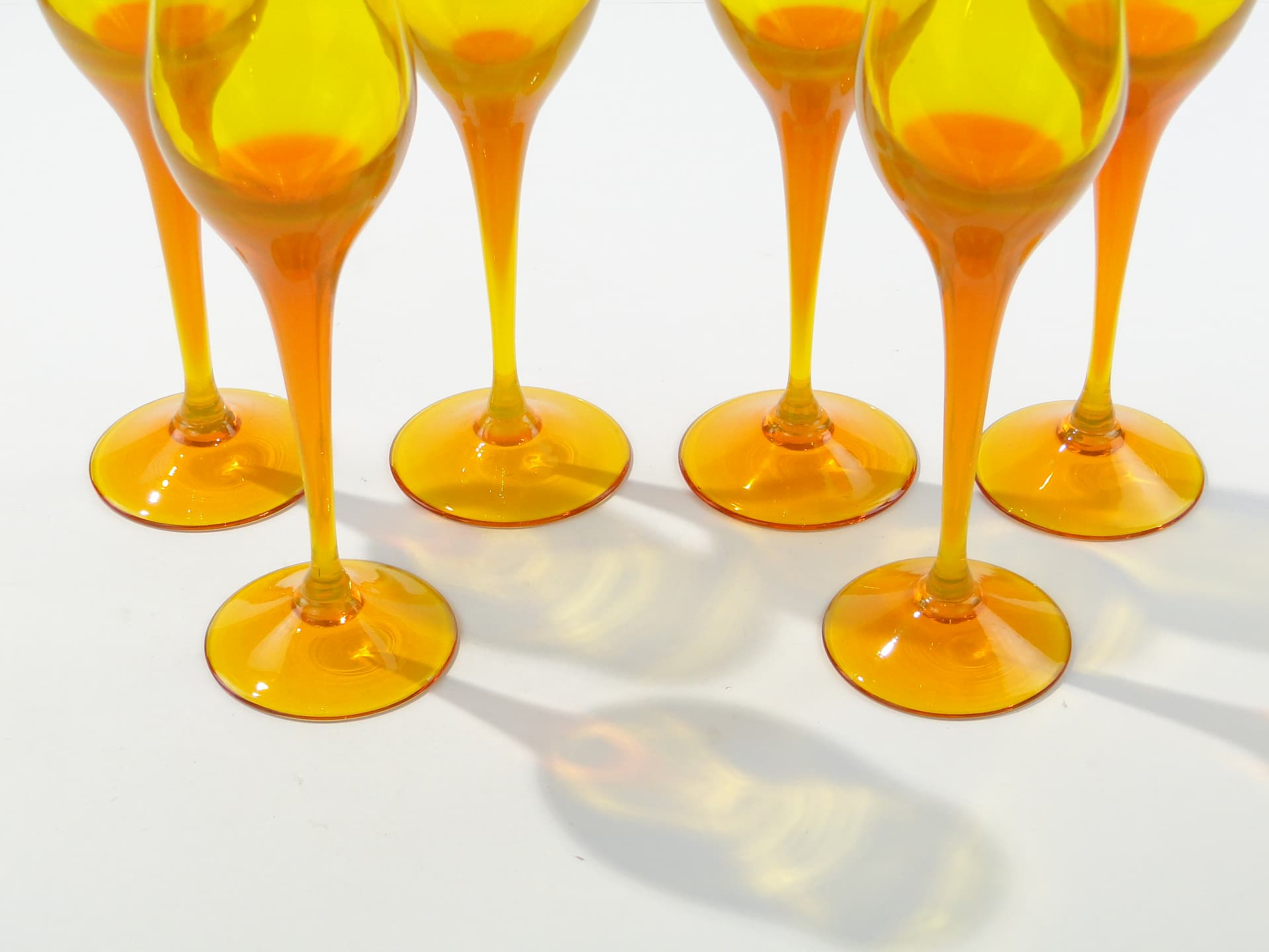 Set of goblets Lotos, orange yellow transparent glass, by Z. Horbowy, Huta Szkła Artystycznego 'Barbara', Poland, 1970s. - 332825