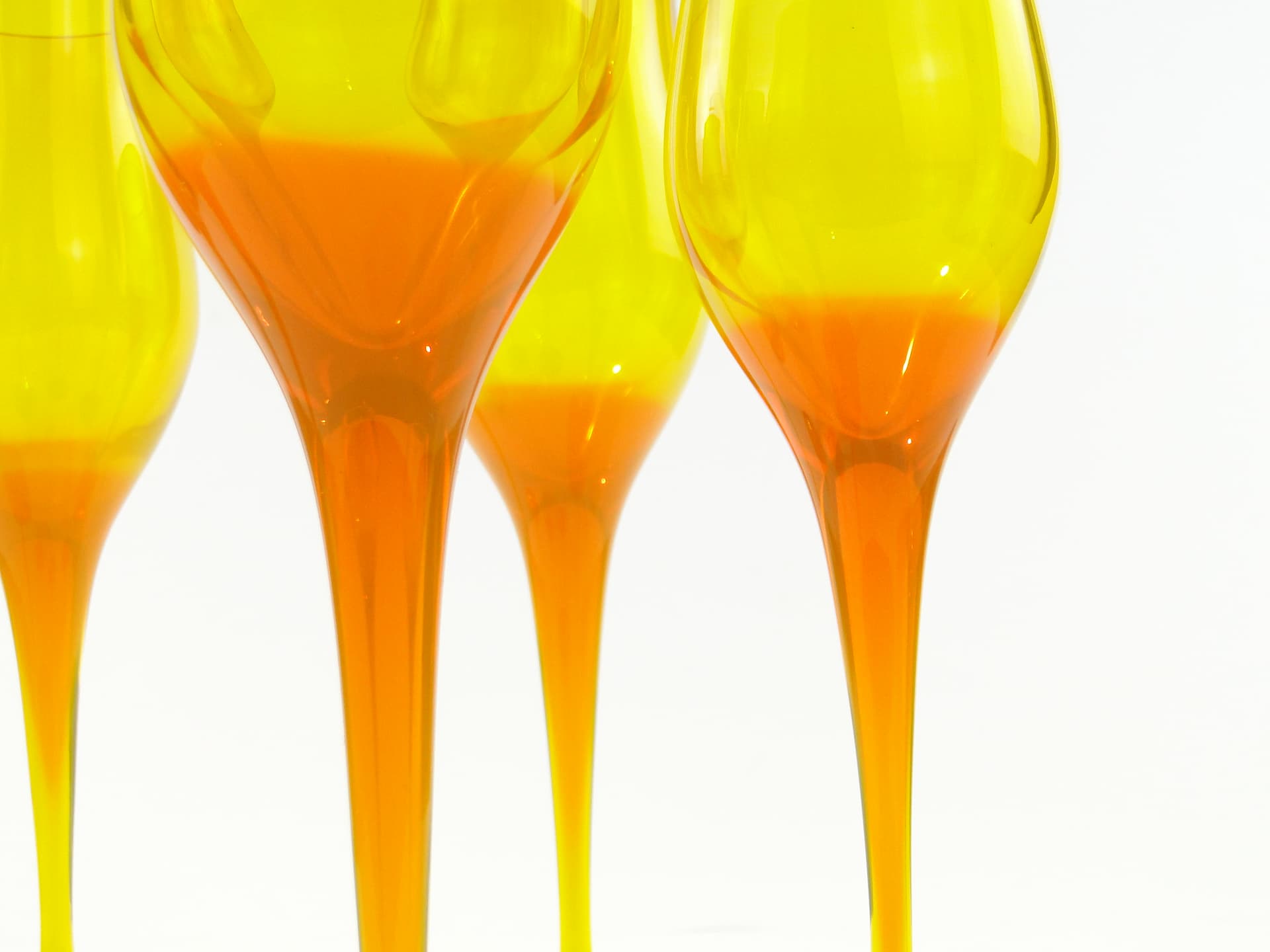 Set of goblets Lotos, orange yellow transparent glass, by Z. Horbowy, Huta Szkła Artystycznego 'Barbara', Poland, 1970s. - 332829