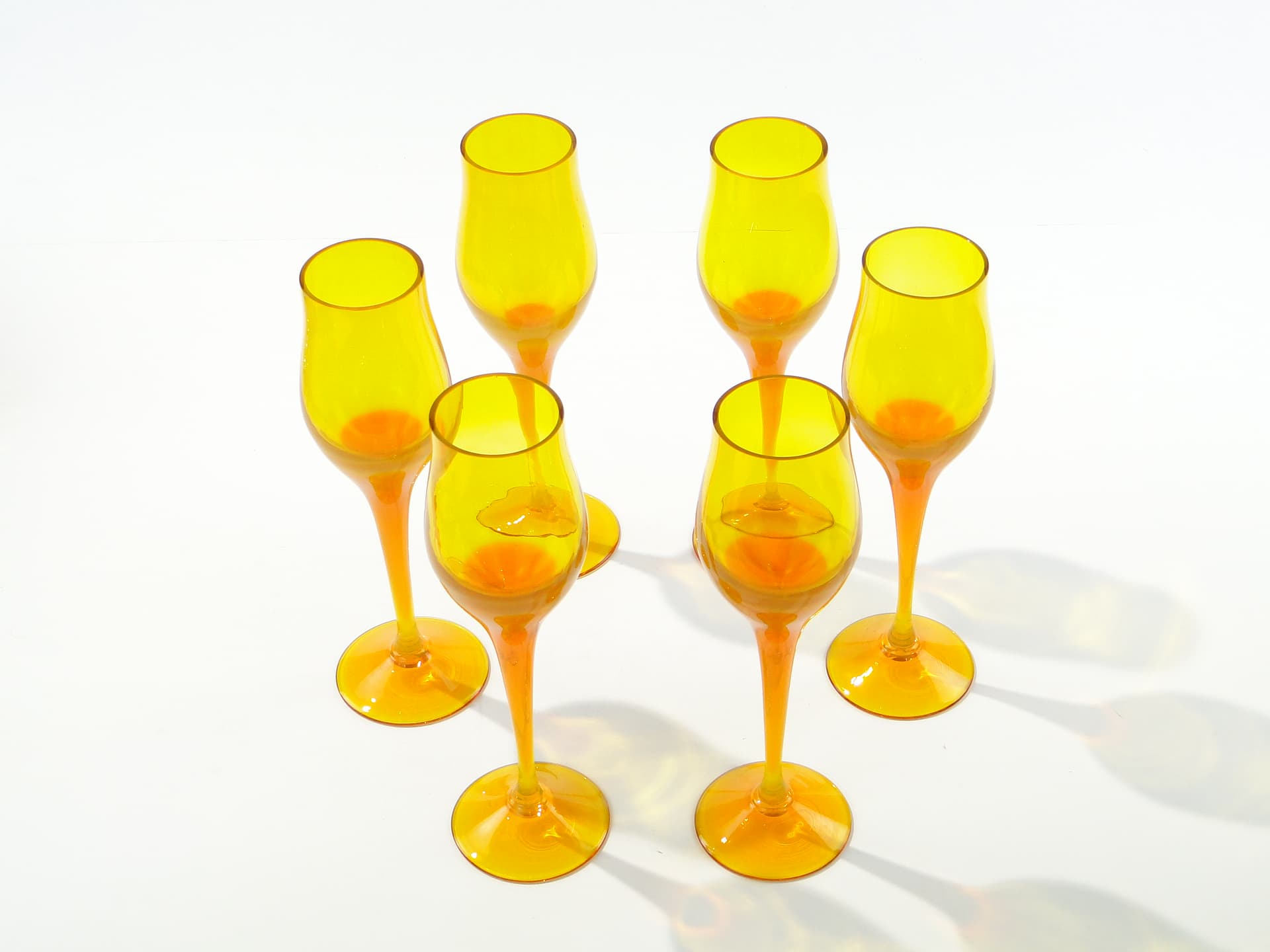 Set of goblets Lotos, orange yellow transparent glass, by Z. Horbowy, Huta Szkła Artystycznego 'Barbara', Poland, 1970s. - 332830
